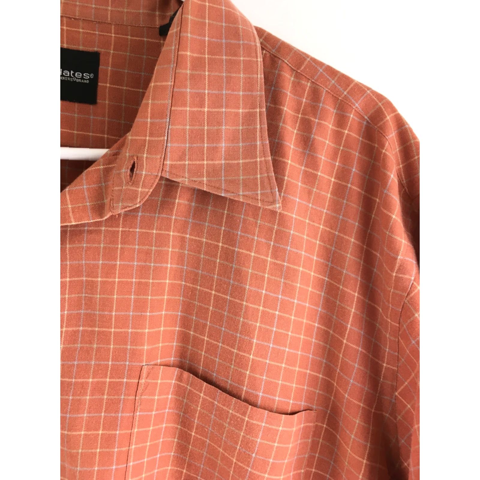 Vintage Slates Shirt Men's XL Button-Up Short Sleeve Check Pocket Reversible Care on Reverse Orange Cotton Polyester Size US XL / EU 56 / 4 - 3 Thumbnail