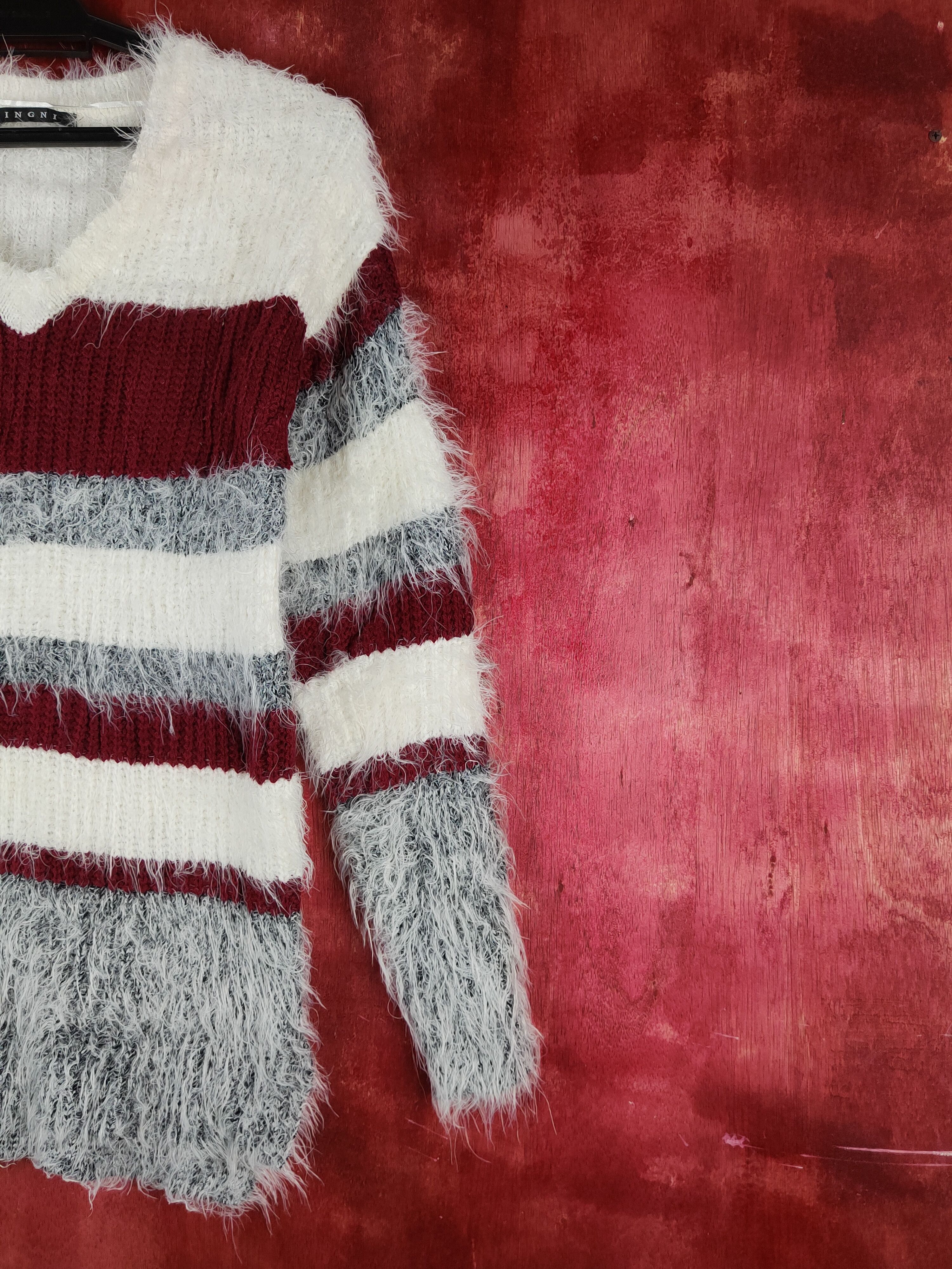 Vintage Ingni Gray Cream Shag Shaggy Fur Mohair Knitwear #S2155 Size S / US 4 / IT 40 - 5 Thumbnail