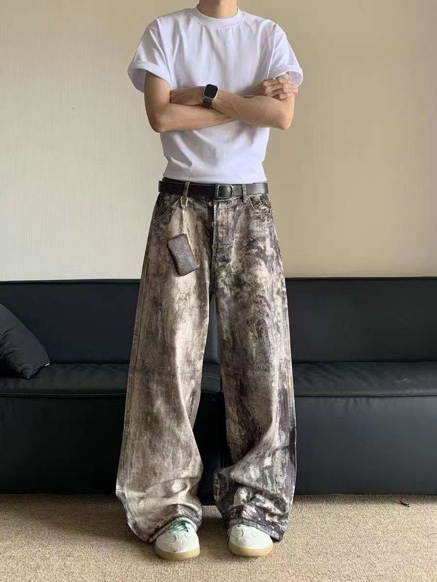 Japanese Brand × Jean Digital ink print distressed low-rise jeans Size US 32 / EU 48 - 1 Thumbnail