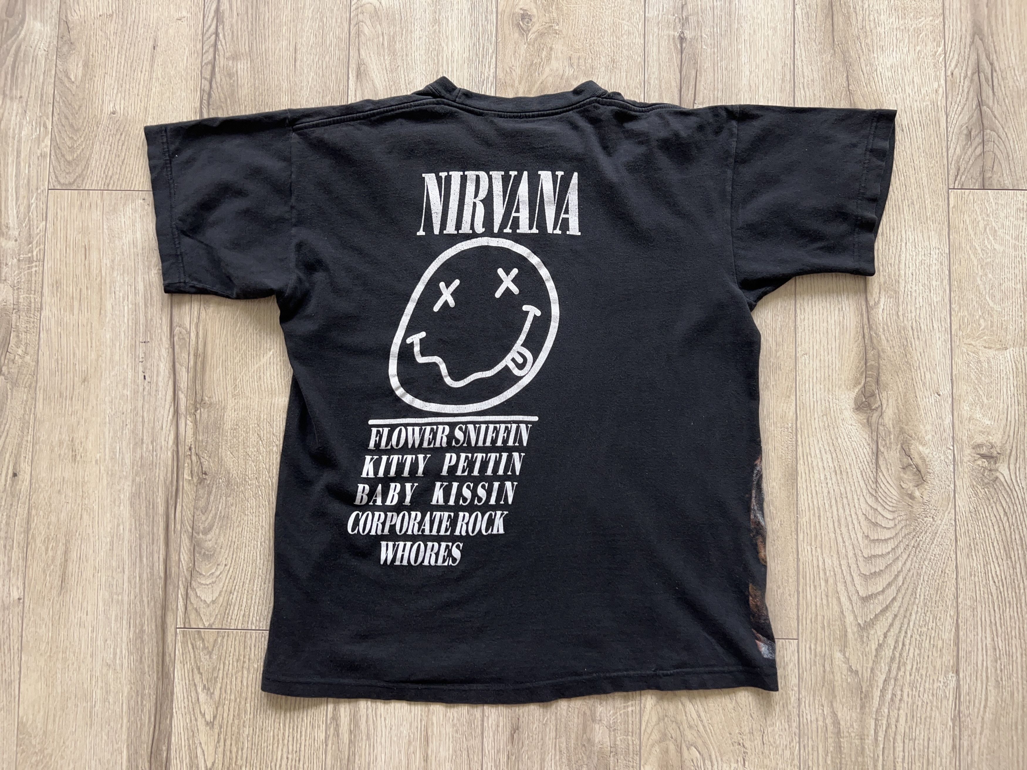 Nirvana × Vintage 1990s Kurt Cobain All Over T Shirt Tee Rock Band Size M Size US M / EU 48-50 / 2 - 9 Thumbnail