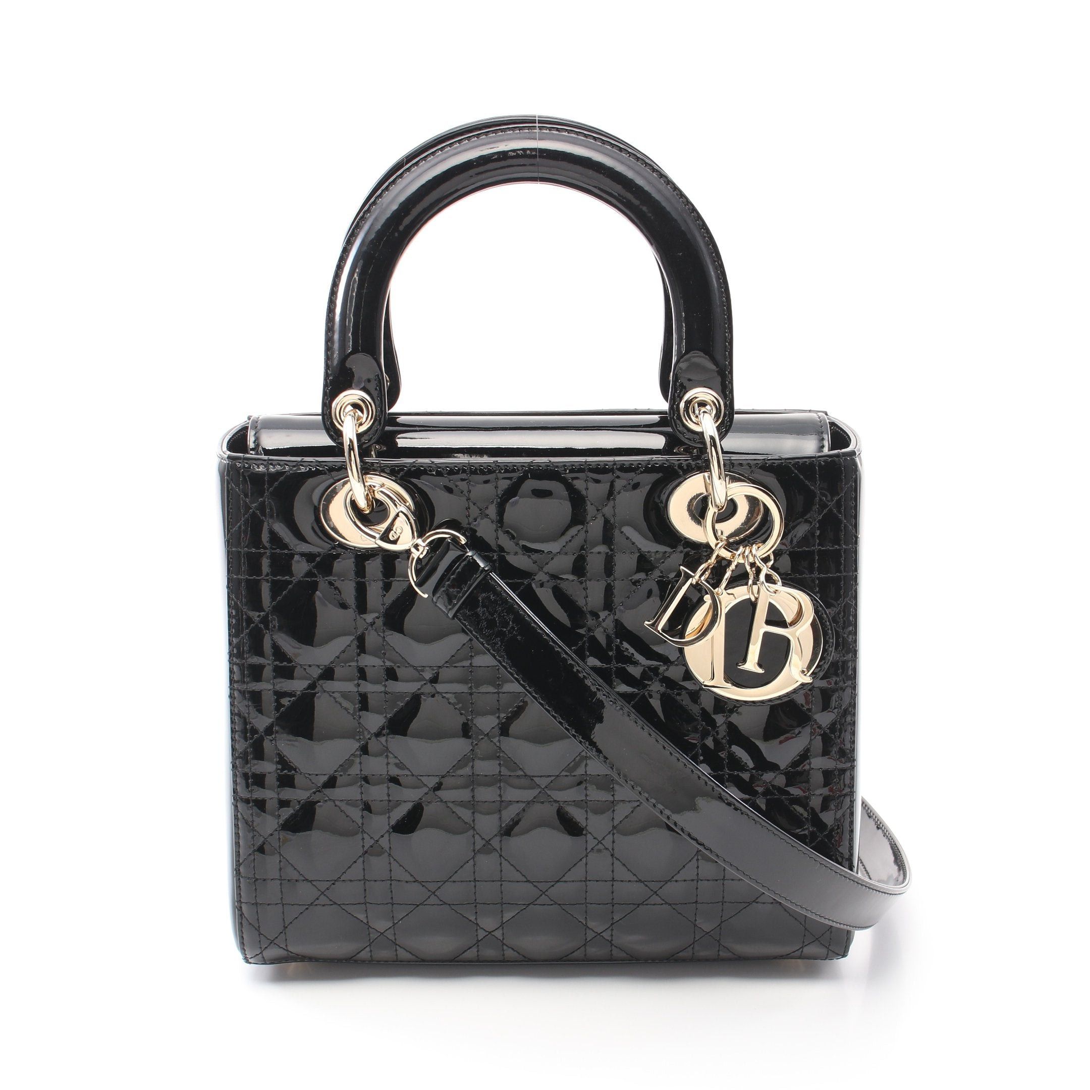 Dior Lady Dior Canage Handbag Patent Leather Black
