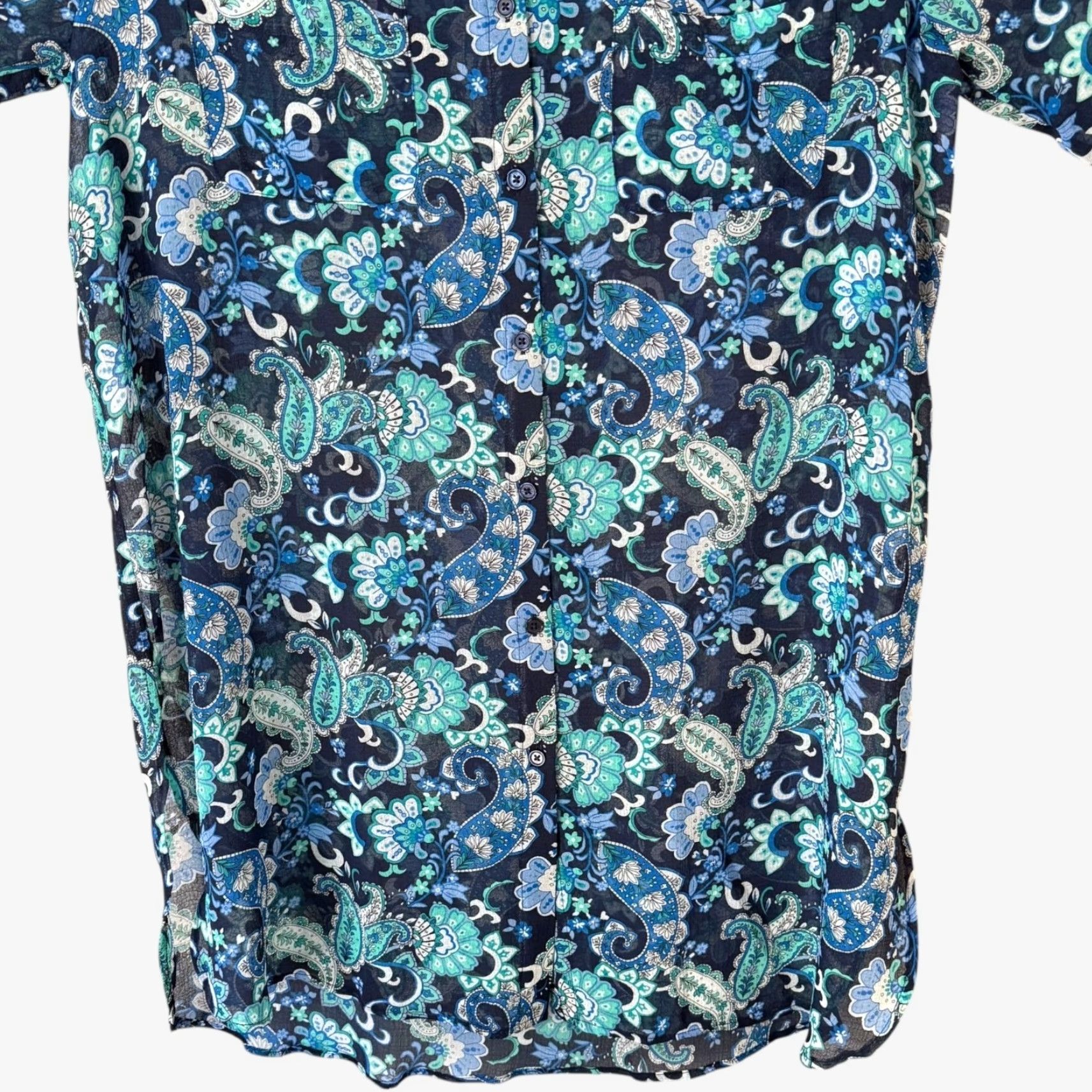 Vintage Jessica London Sheer Crinkle Button-Up Tunic Shirt Blue Floral Women's Size 20 Size 3XL / US 20-22 - 6 Thumbnail