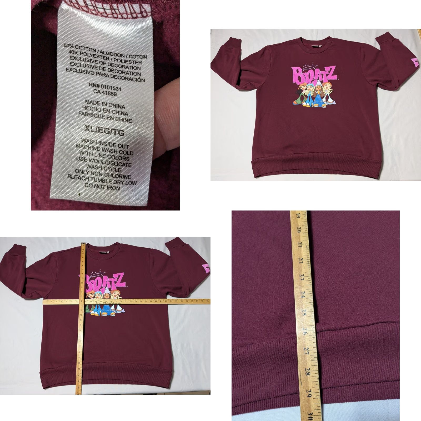 Vintage BRATZ DOLL GROUP Women Oversized XL Burgundy Fuzzy Logo Pullover Sweatshirt Size XL / US 12-14 / IT 48-50 - 8 Thumbnail