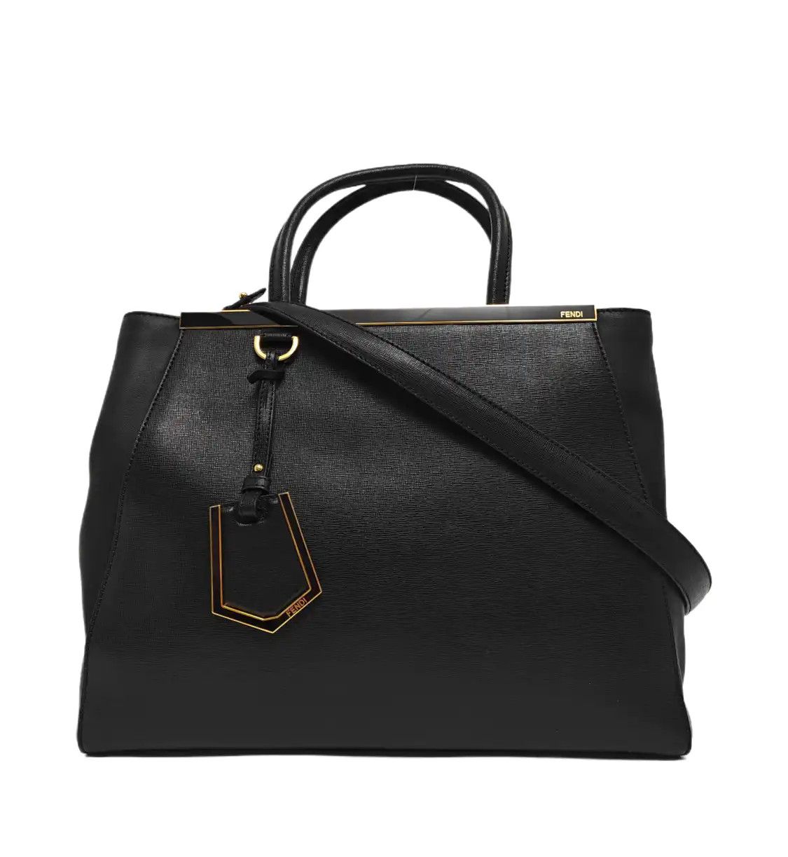 Fendi FENDI 2 Jours Medium black cowhide leather shoulder bag handbag gold hardware de Size ONE SIZE - 1 Thumbnail