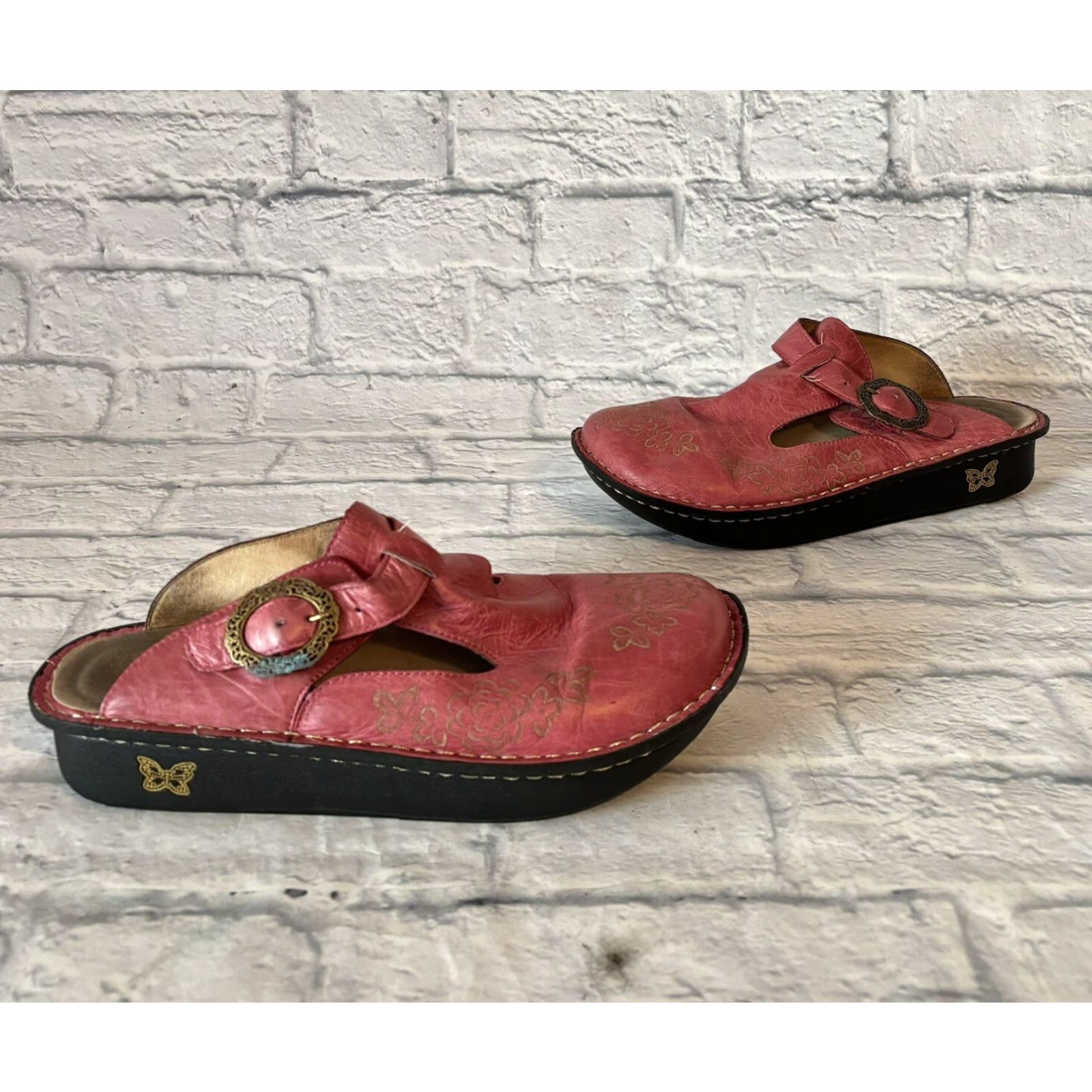 Vintage Alegria Pink Slide Sandals Women’s Size 40 ALG-535 Floral Buckle Leather Clog Size US 10 / IT 40 - 2 Thumbnail