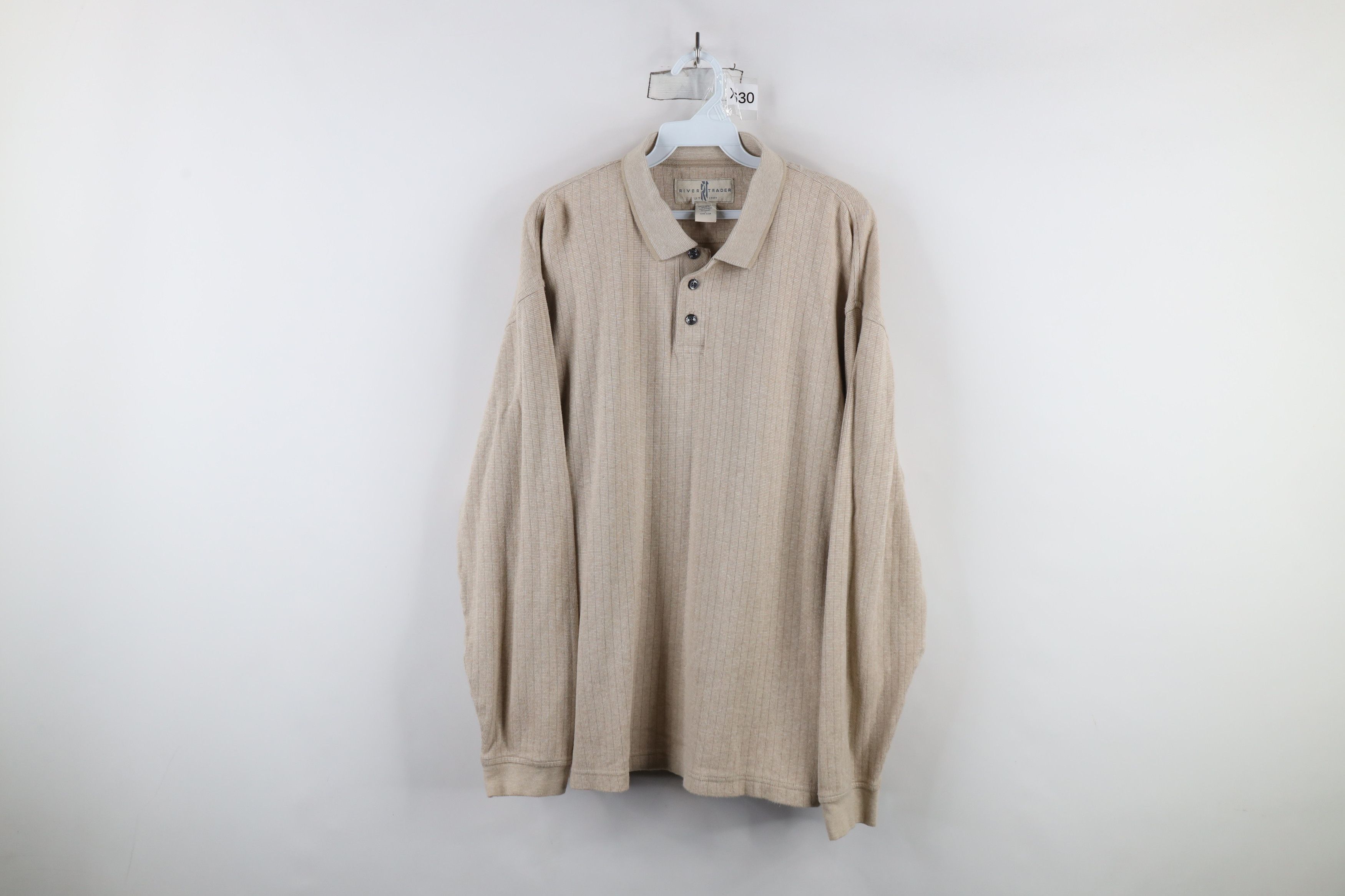 Vintage Vintage 90s Streetwear Long Sleeve Polo Shirt Oatmeal Brown Size US L / EU 52-54 / 3 - 1 Thumbnail