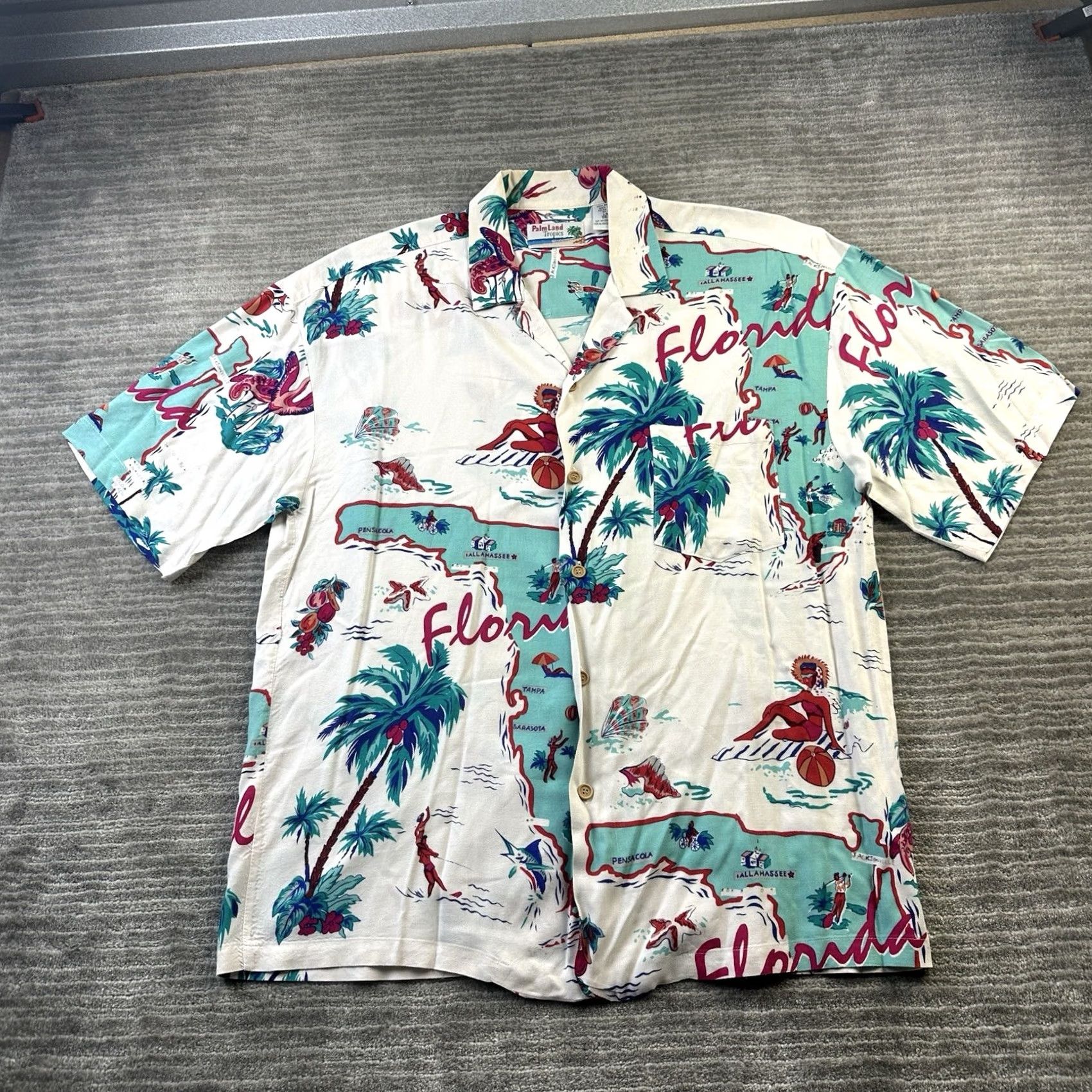Vintage Vintage Florida Hawaiian Shirt Large Button Up Loop Collar Camp Surf Mens Cotton Rayon Size US L / EU 52-54 / 3 - 2 Thumbnail