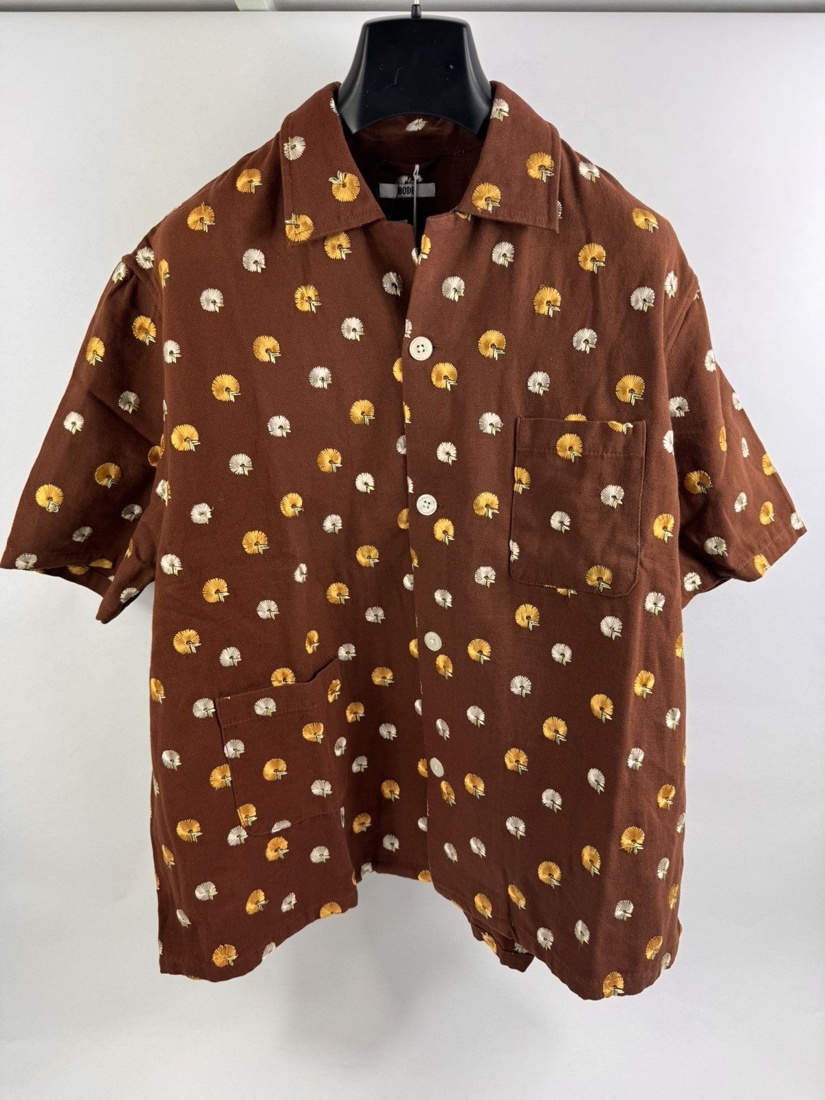 image of Bode Marigold Embroidered Brown Cotton Shirt Size: XL / Xxl, Men's