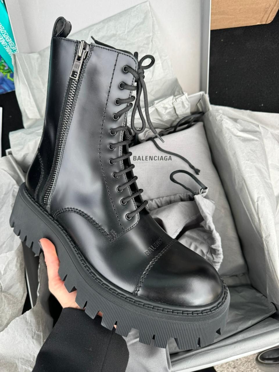 image of Balenciaga Tractor Derby Lace Up Boots in Black, Men's (Size 10)