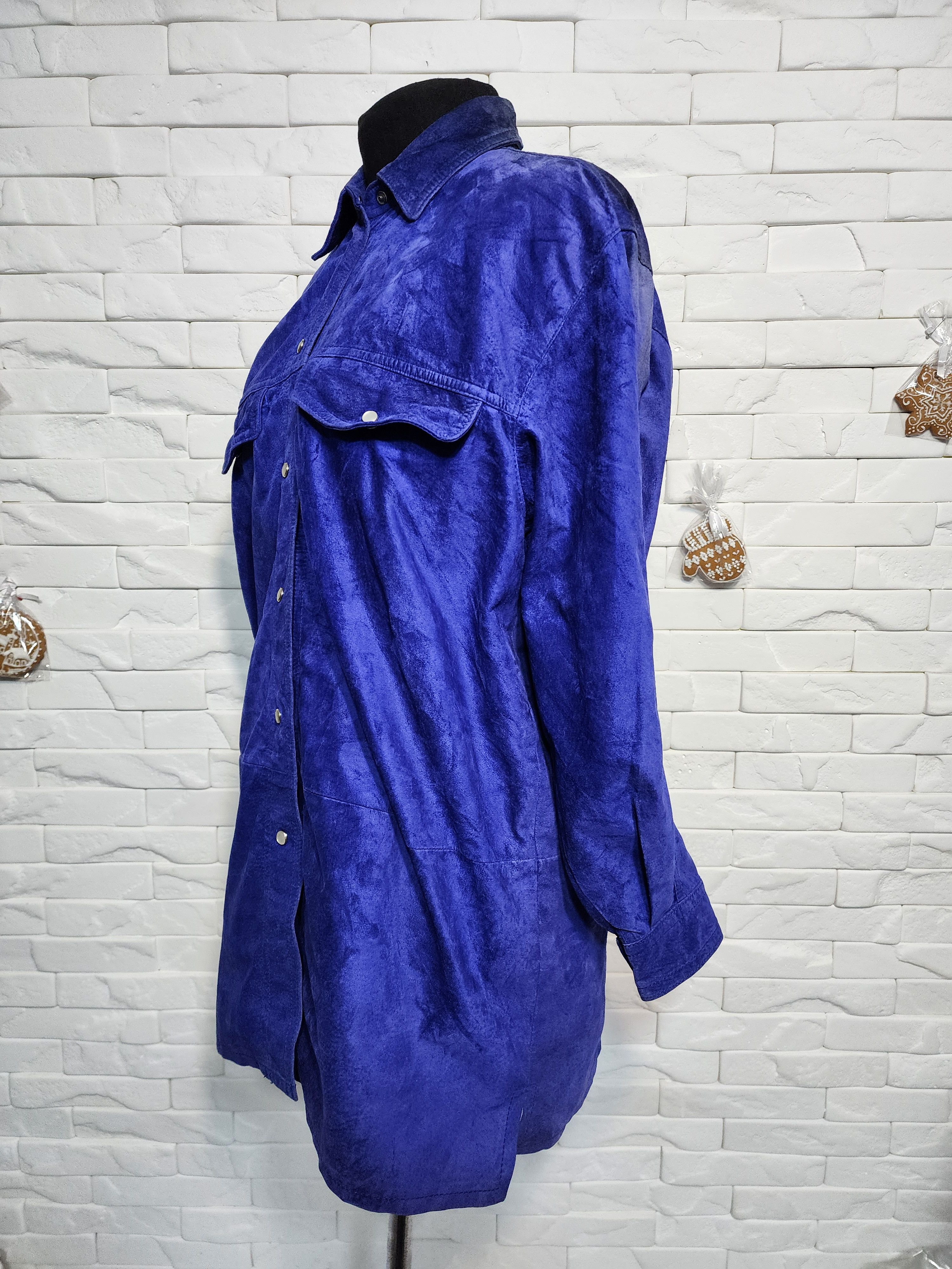 Genuine Leather Blue Suede Leather Shirt: Women's Metal Snaps Jacket Size XL / US 12-14 / IT 48-50 - 2 Thumbnail