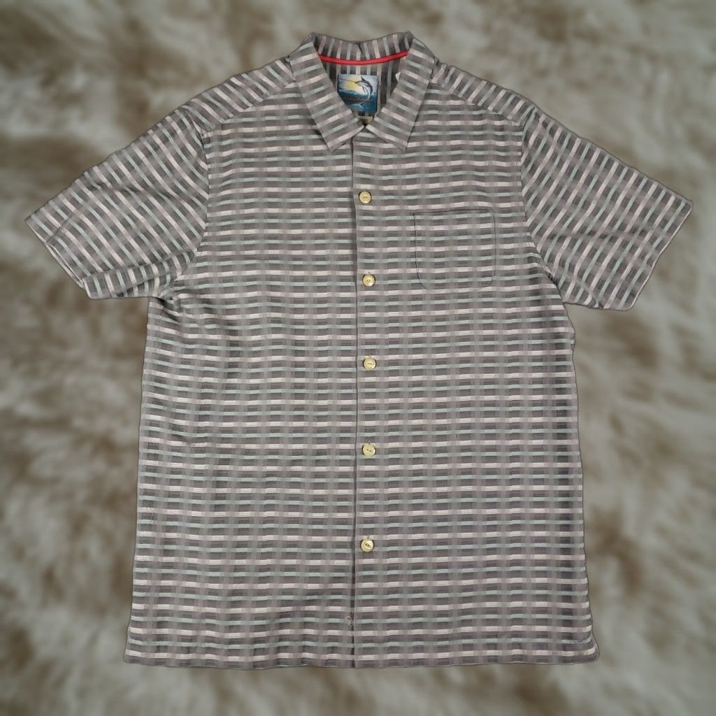 Tommy Bahama Tommy Bahama Hawaiian Shirt Gray Check Button-Up Short Sleeve Adult Medium Size US M / EU 48-50 / 2 - 1 Thumbnail