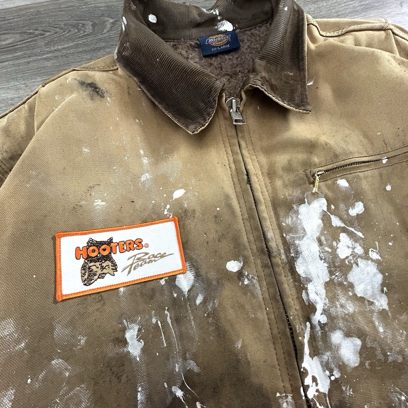 Dickies VINTAGE Dickies Hooters Detroit Jacket 2XL Adult Brown Wool Lined Flannel Bomber Full Zip Racing 90s Men Size US XXL / EU 58 / 5 - 3 Thumbnail