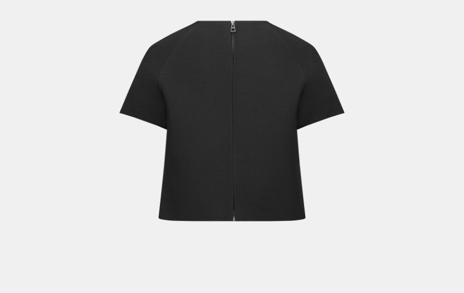 Dior o1w1db10824 Wool & Silk Short-Sleeved Top in Black Size L / US 10 / IT 46 - 2 Thumbnail