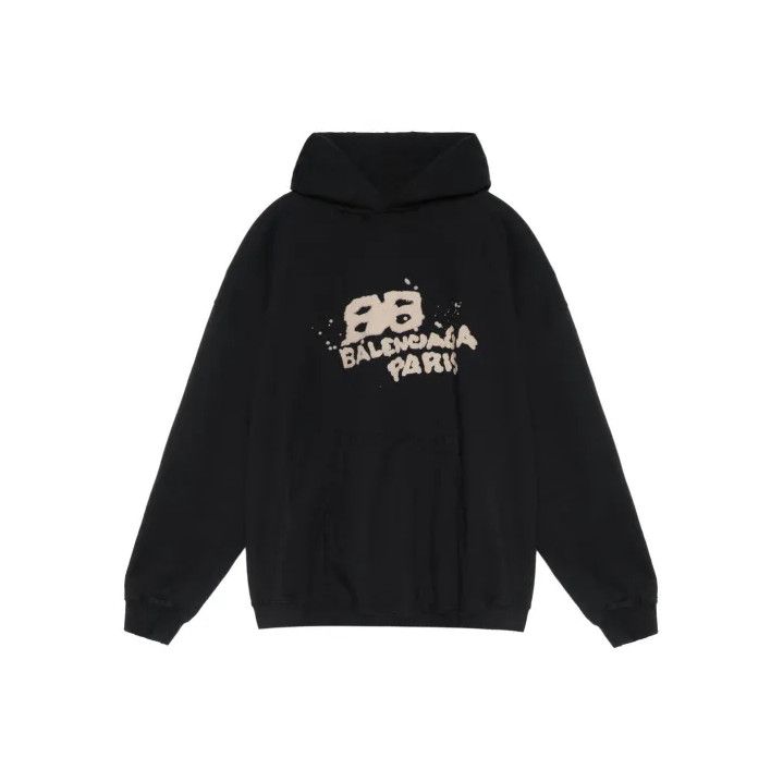 Balenciaga Balenciaga Hand Drawn Logo Black Hoodie Size US XS / EU 42 / 0 - 1 Thumbnail