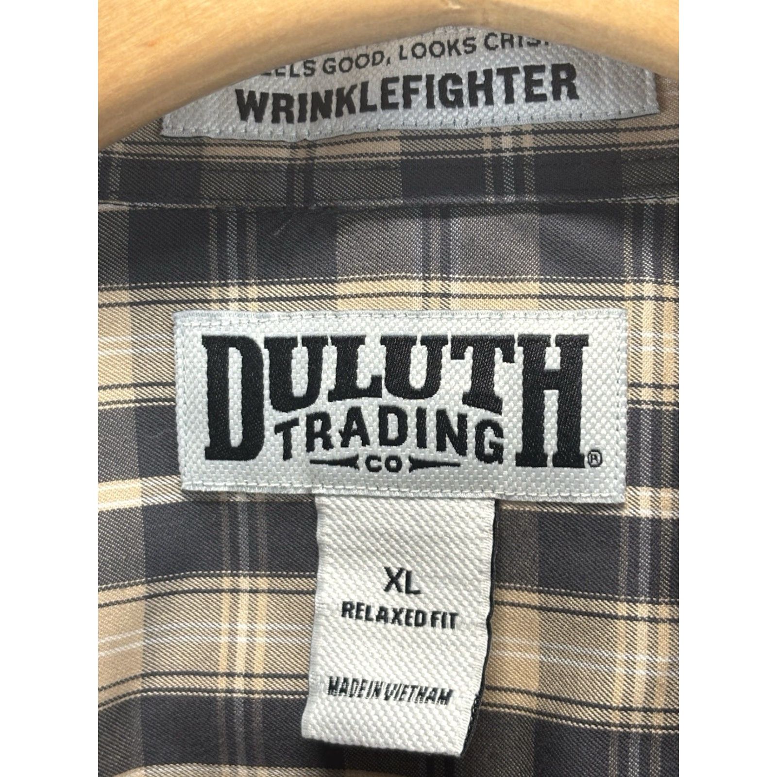 Vintage DULUTH Shirt Button-Up Mens XL Tan Grey Check Wrinkle Fighter Long Sleeve Casual Formal Size US XL / EU 56 / 4 - 5 Thumbnail