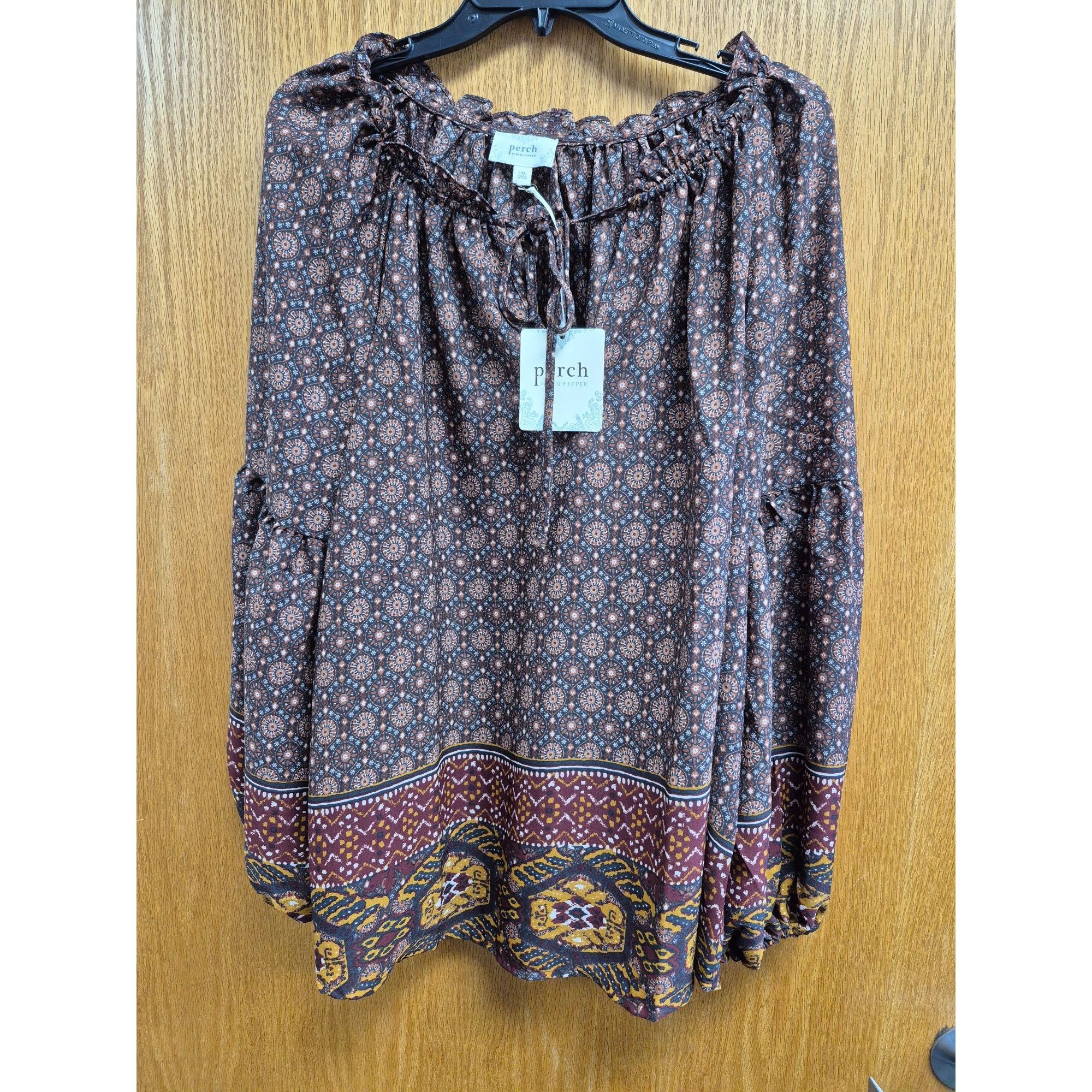 Other Bohemian Printed Long Sleeve Blouse Womens Plus Size 1X Size XL / US 12-14 / IT 48-50 - 2 Thumbnail