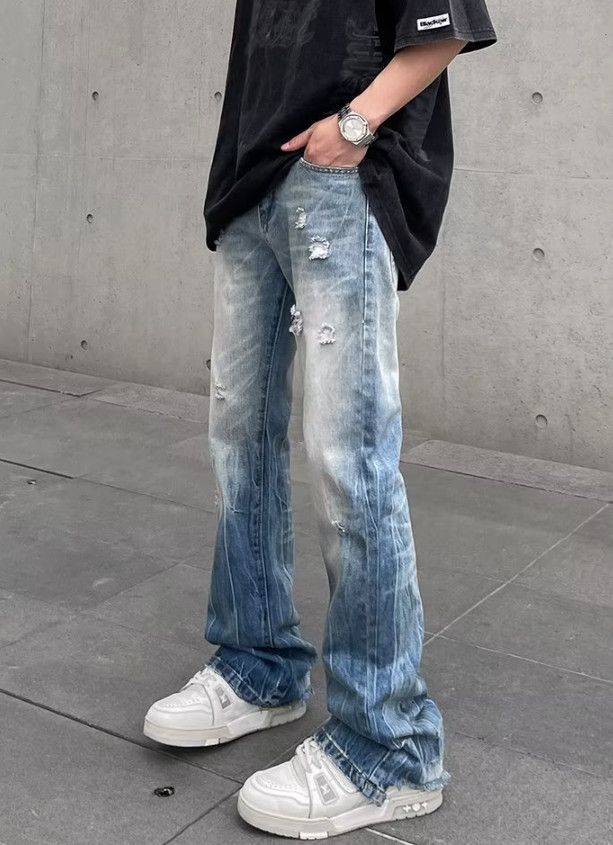 Japanese Brand Men's straight-leg washed distressed flared jeans Size US 32 / EU 48 - 3 Thumbnail