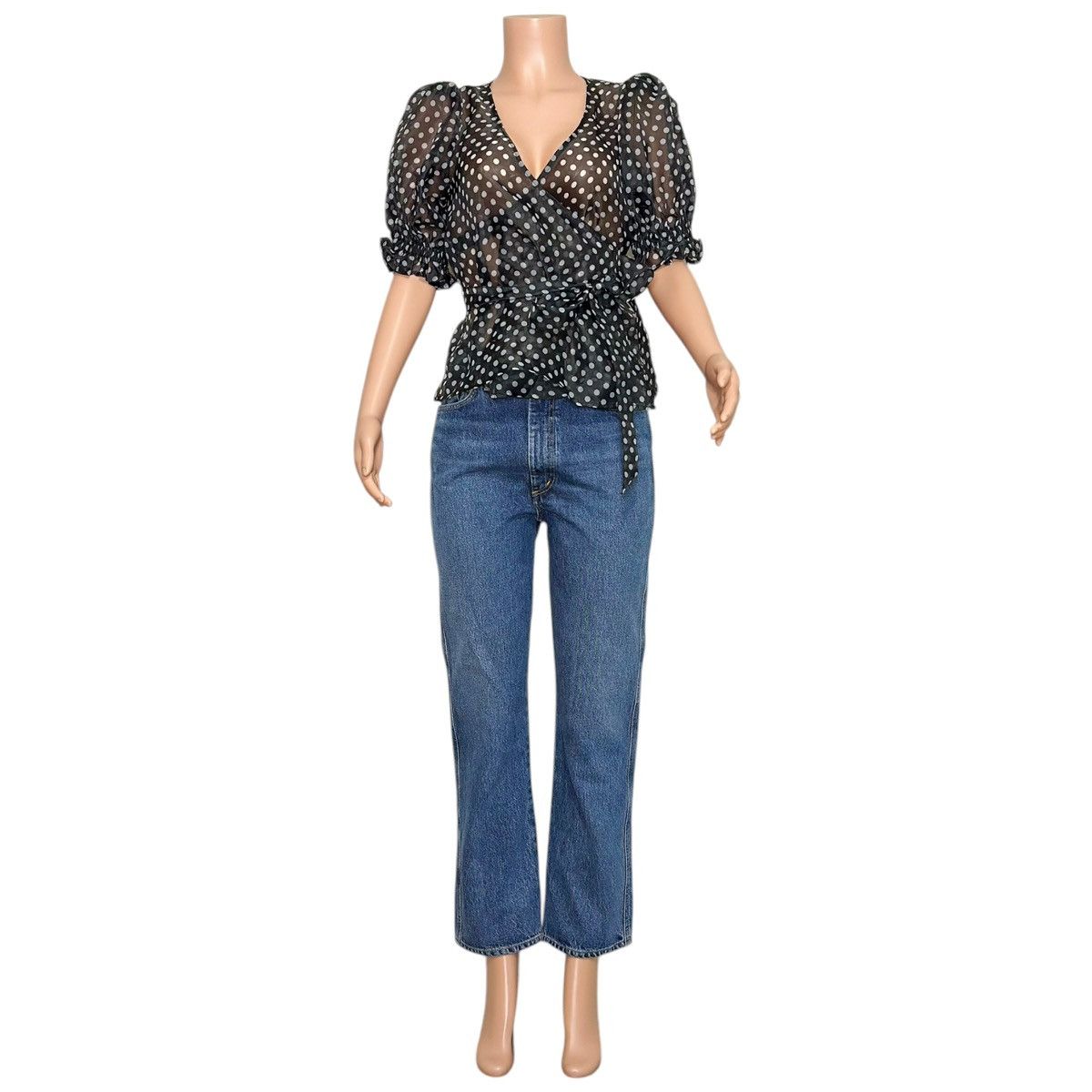 Selkie NEW SELKIE Cloud 9 Organza Wrap Blouse, Black Spot, XS Size XS / US 0-2 / IT 36-38 - 2 Thumbnail