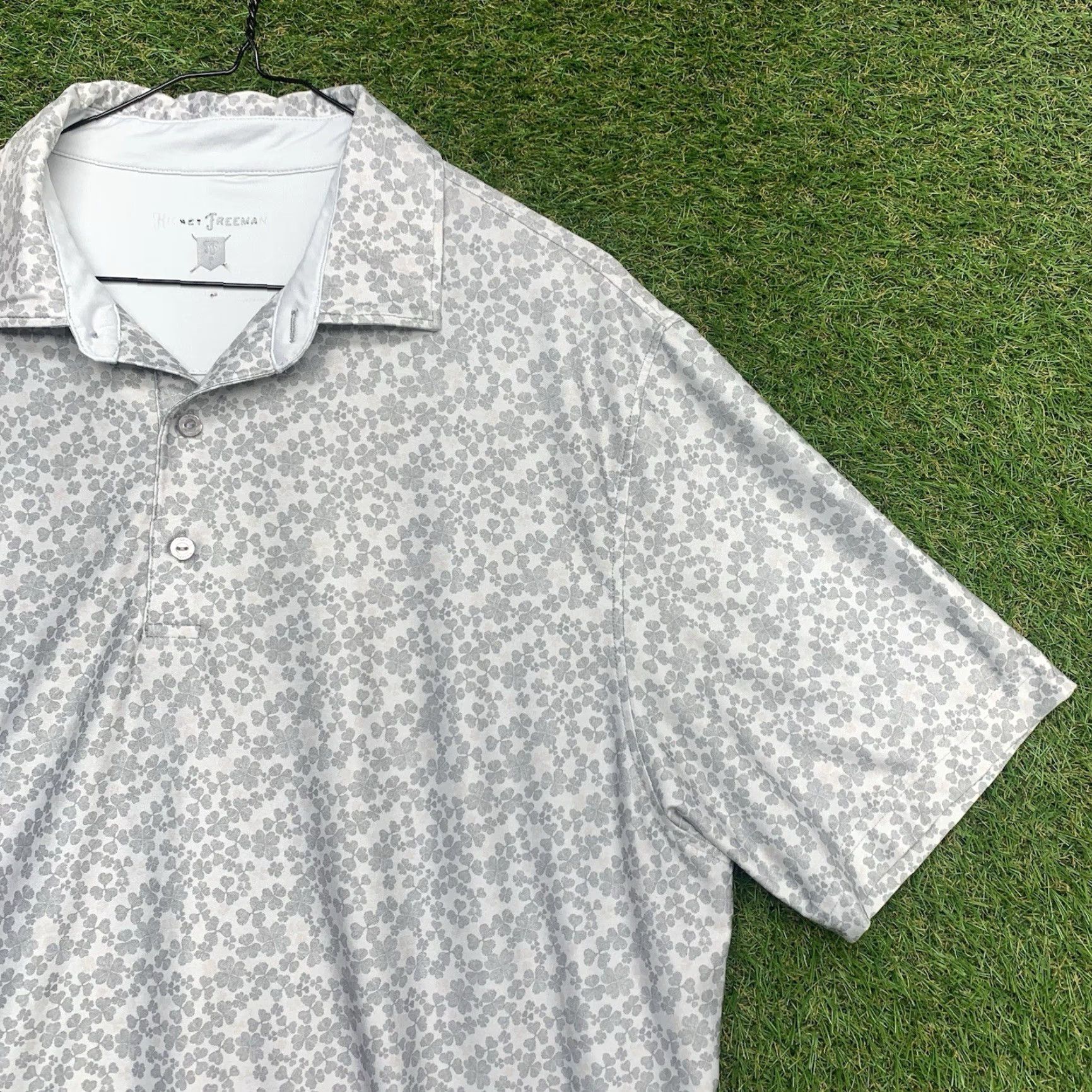Vintage Hickey Freeman Polo Shirt Mens L Blue All Over Clover Performance Golf Sport Shirt Size US L / EU 52-54 / 3 - 2 Thumbnail