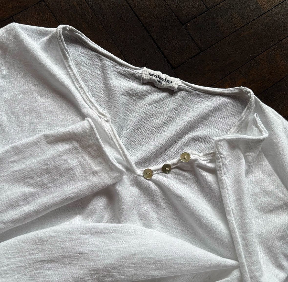 Designer Nina Kendosa Paris Womens White V-Neck Long Sleeve Top Size M / US 6-8 / IT 42-44 - 8 Thumbnail