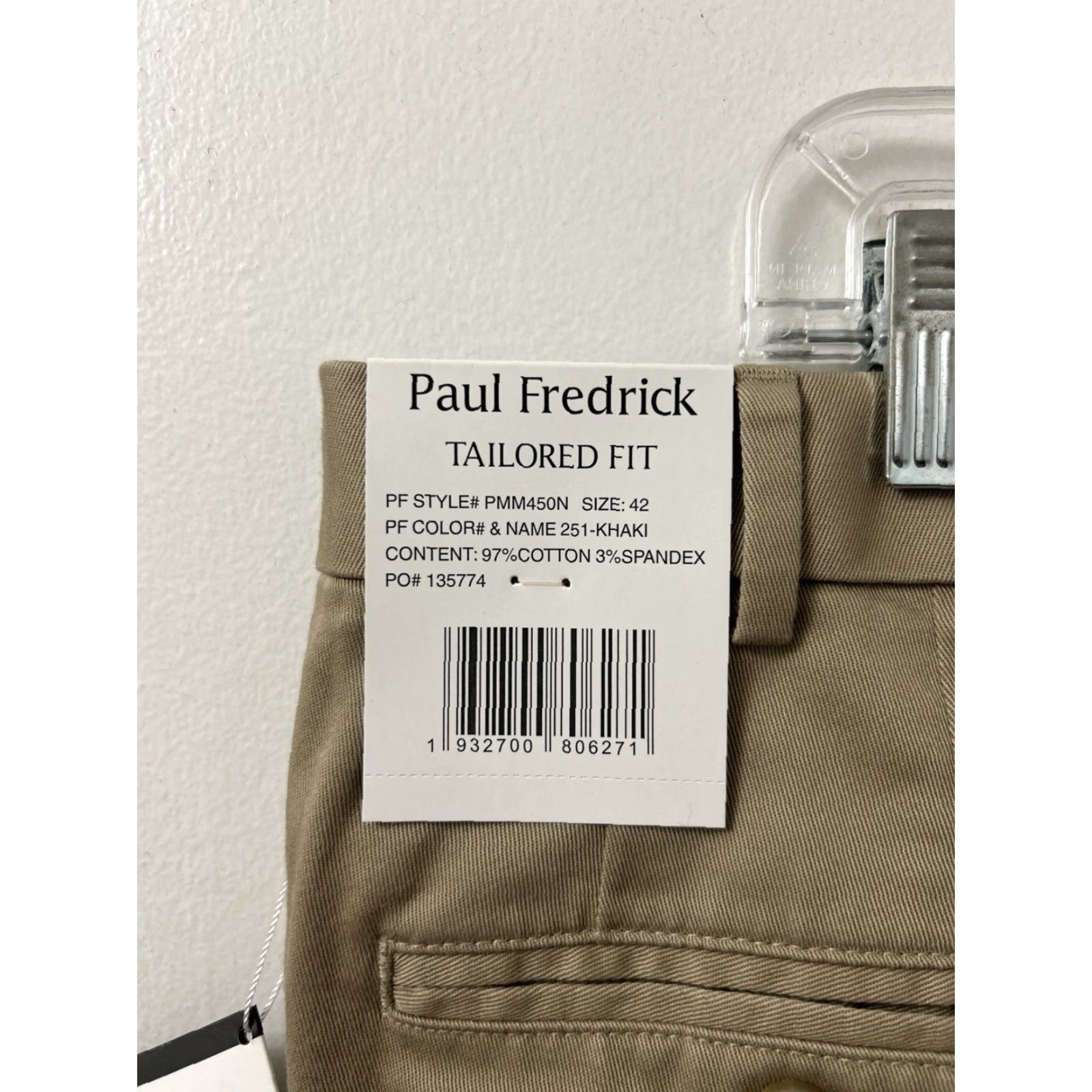 Vintage Paul Fredrick Pants Mens 42x28 Tan Khaki Tailored Fit NWT Zipper Button Chino Stretch Wrinkle Resistant Cotton Blend 5-Pocket Size US 42 / EU 58 - 5 Thumbnail