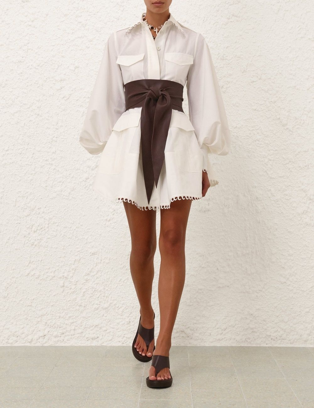 Zimmermann oc11z0226 Illuminate Utility Mini Dress In Ivory Size L / US 10 / IT 46 - 7 Thumbnail