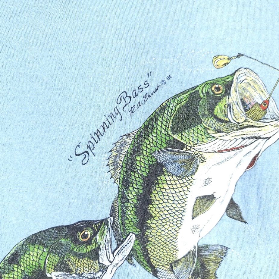 Jerzees VINTAGE Jerzees Spinning Bass T Shirt Mens Large Blue 80s Sport Fishing Made In USA CMF Size US L / EU 52-54 / 3 - 5 Thumbnail