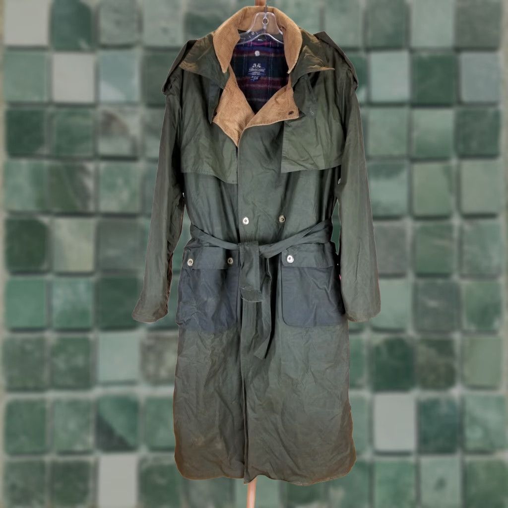 Vintage VINTAGE Willis & Geiger OIL WAXED TRENCH COAT Wool Lining SZ LARGE Coat Men Green Wool Lining Waxed Trench Coat 90s Mens Size US L / EU 52-54 / 3 - 1 Thumbnail