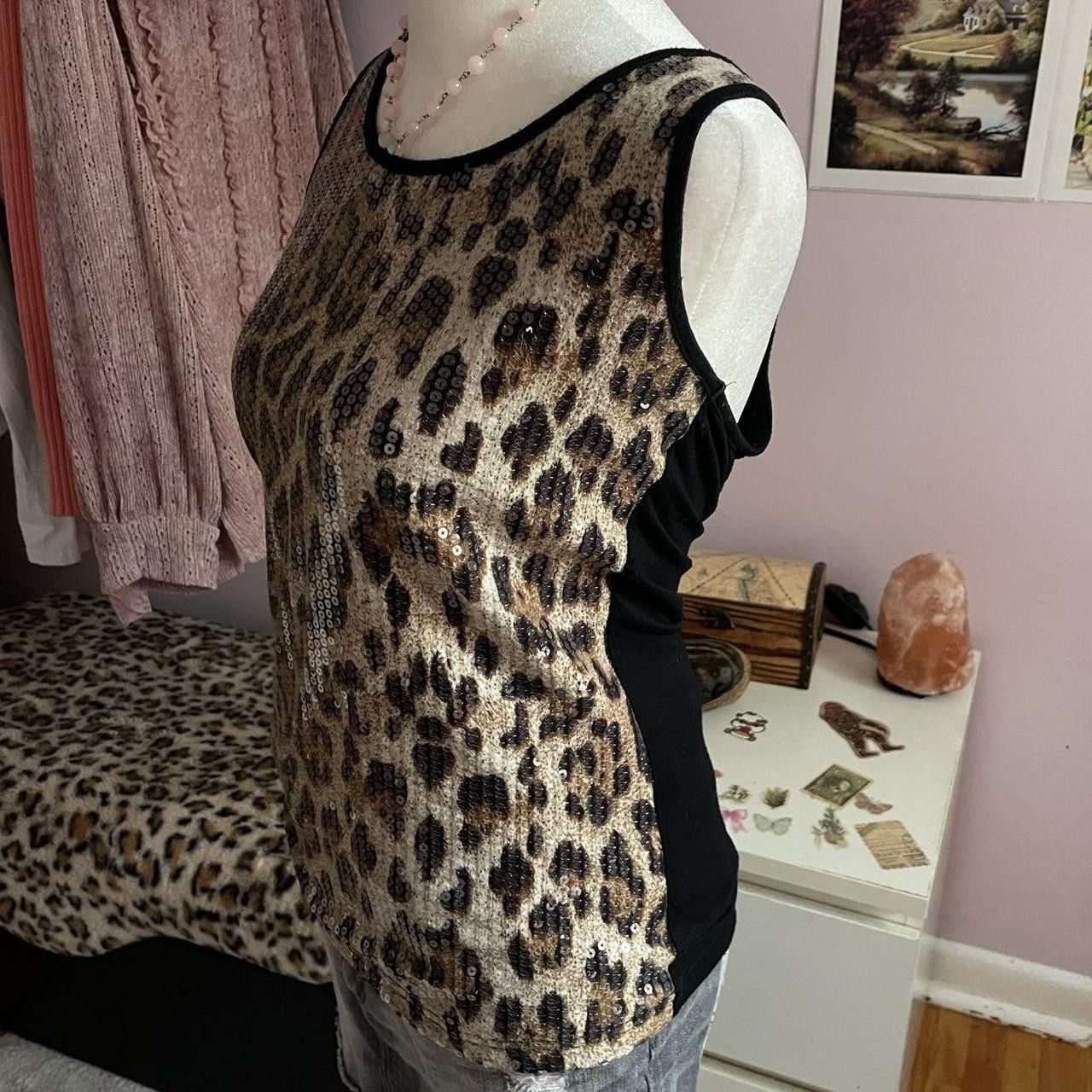 Vintage Y2K Sequin Leopard Print Tank Top Size S / US 4 / IT 40 - 2 Thumbnail