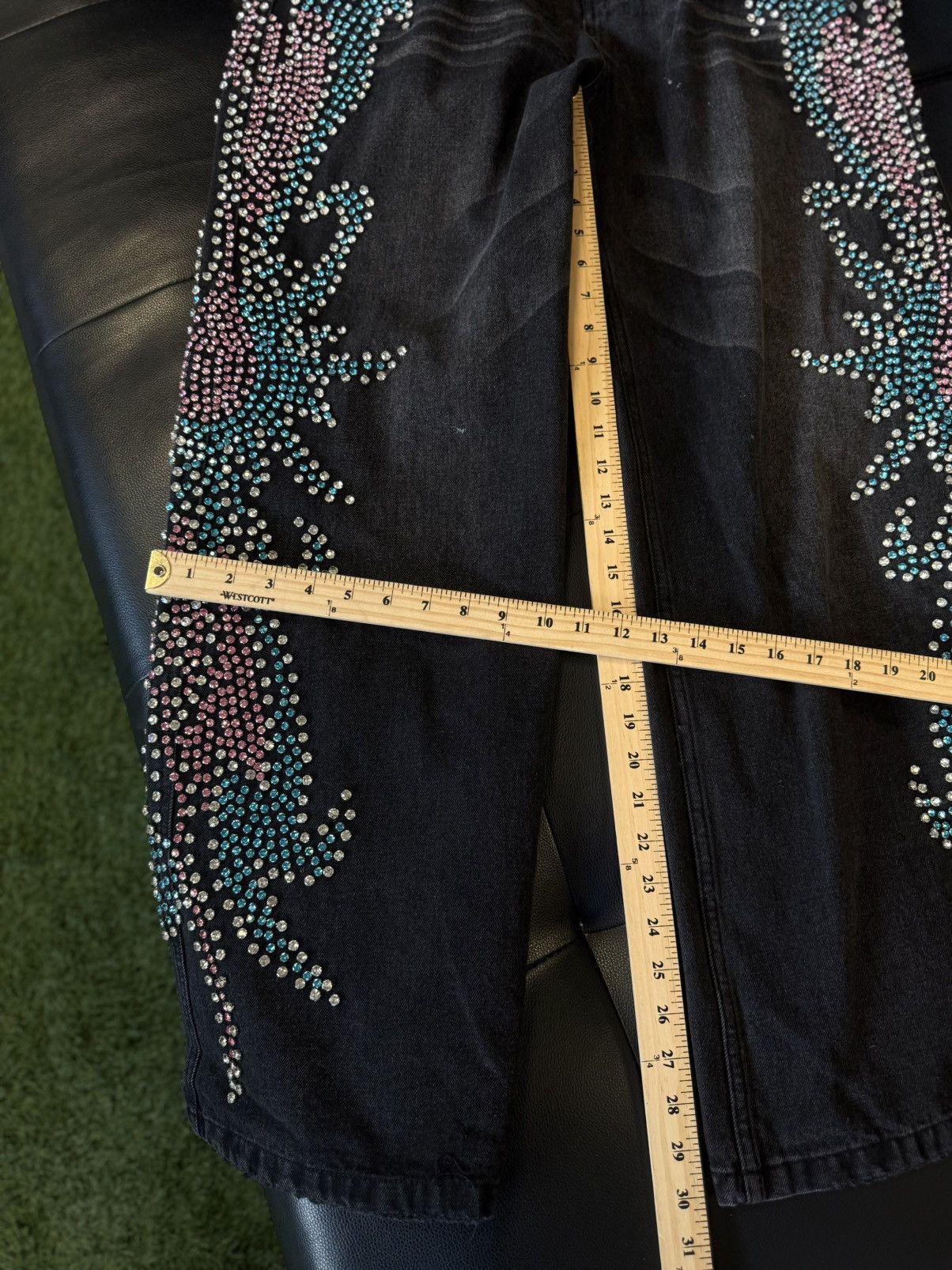Vale Valley Stone Crystal Rhinestone Baggy Black Jeans Size 30 Size US 30 / EU 46 - 8 Thumbnail