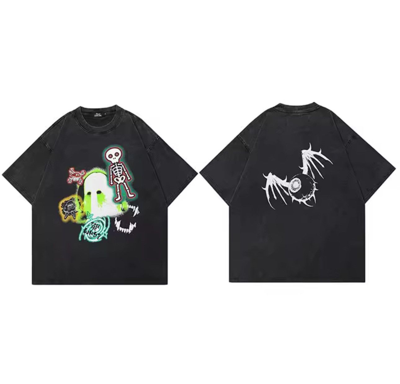 Japanese Brand Gothic Skeleton Streetwear Cartoon Funny Devil Wings T Shirt Size US M / EU 48-50 / 2 - 7 Thumbnail