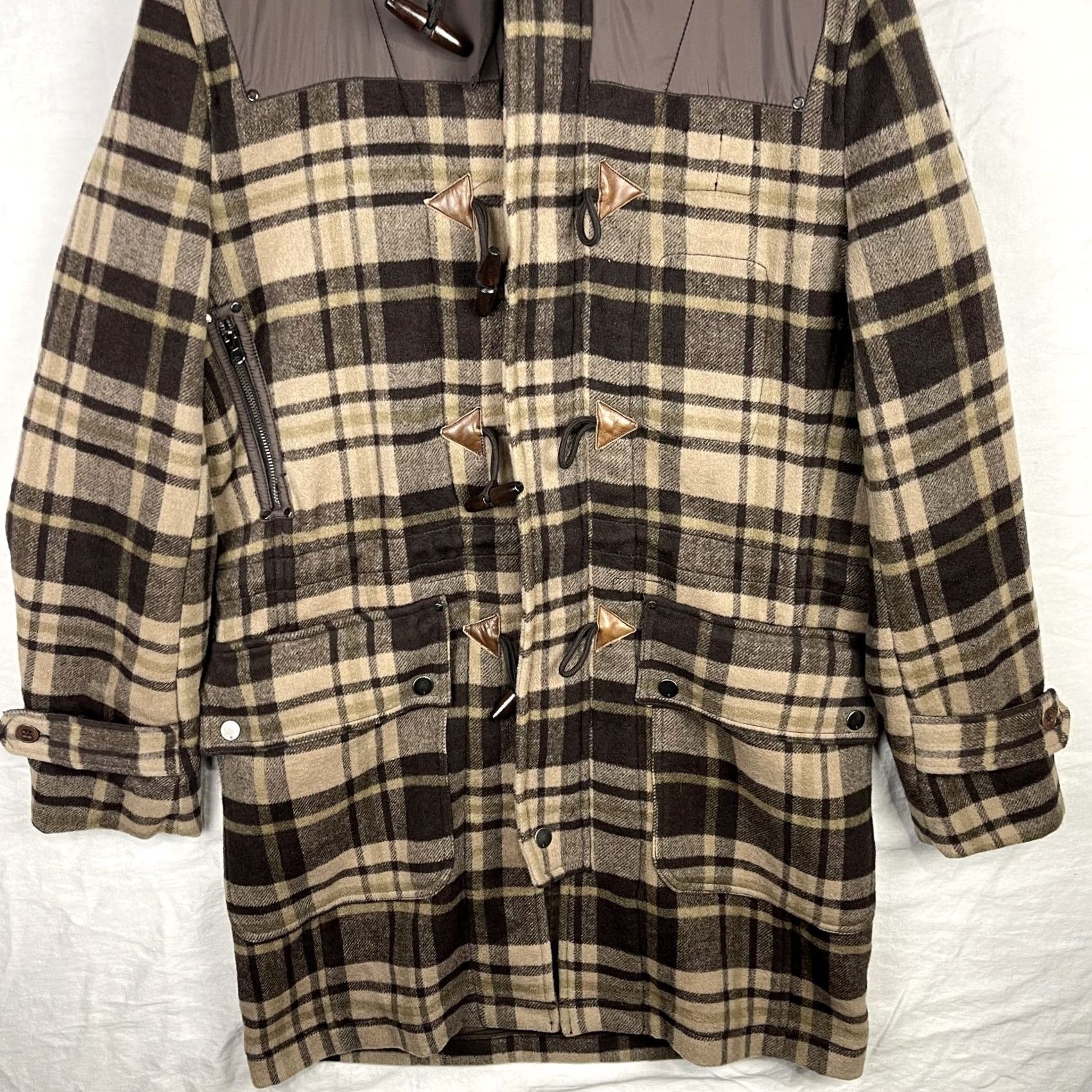 Vintage VINTAGE Triple Five Soul Duffle Coat Womens XL Brown Tan Plaid Wool Hooded Toggle Jacket Size XL / US 12-14 / IT 48-50 - 3 Thumbnail