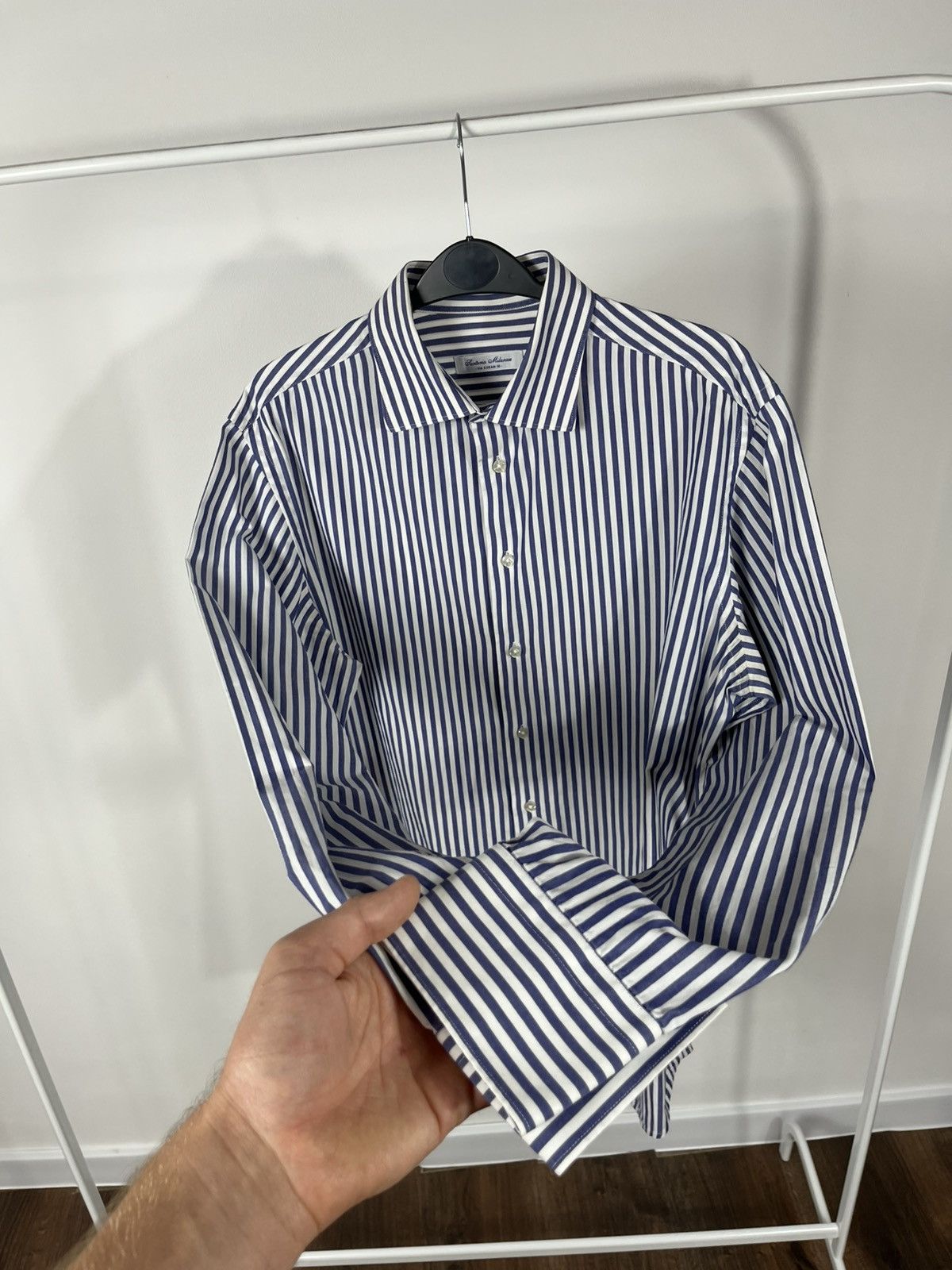 Other Santoria Milanese Blue White Striped Cotton Shirt 41 16 Size US L / EU 52-54 / 3 - 11 Thumbnail