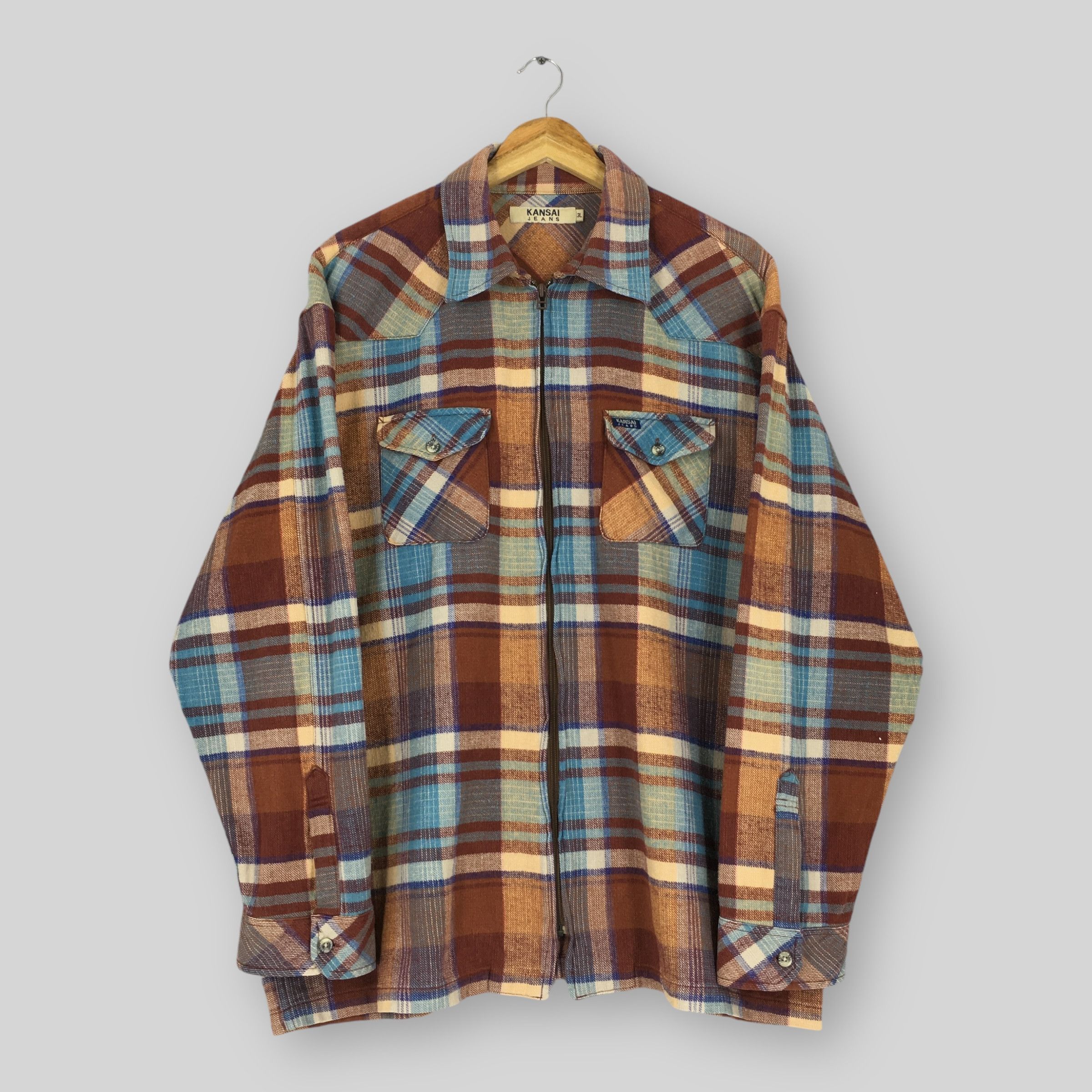 Flannel × Japanese Brand × Kansai Yamamoto Vintage Kansai Jeans Plaid Checkered Flannel Shirt XXLarge Size US XXL / EU 58 / 5 - 1 Thumbnail