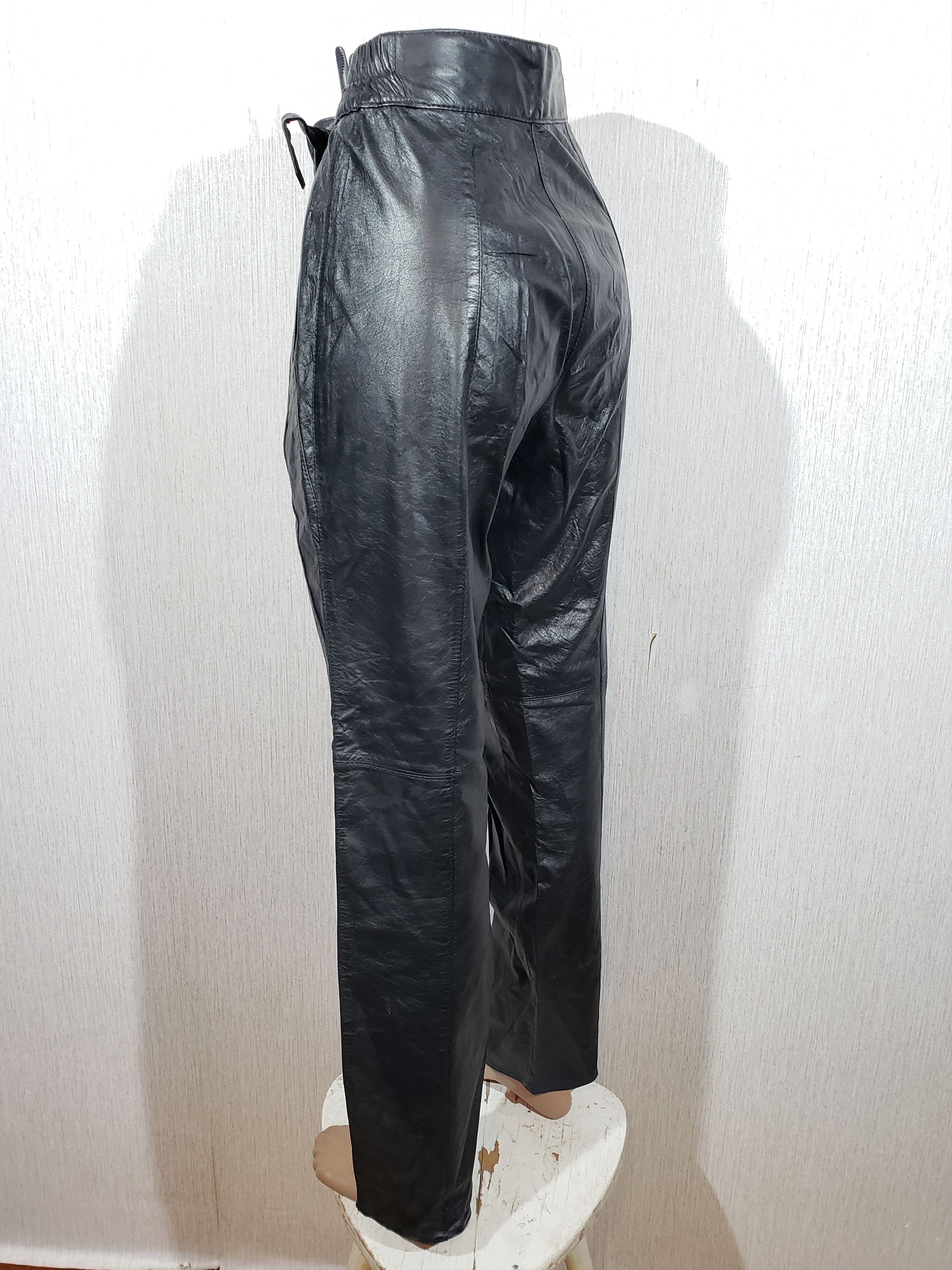 Genuine Leather Stylish elegant women's black leather pants. Size 28" / US 6 / IT 42 - 7 Thumbnail