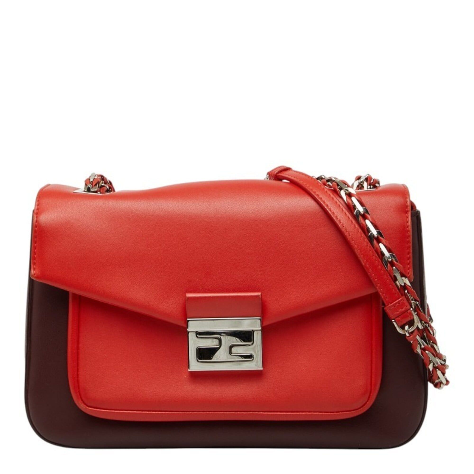 Fendi Fendi Chain Shoulder Bag 8BR677 Red Bordeaux Leather Women's FENDI Size ONE SIZE - 1 Thumbnail