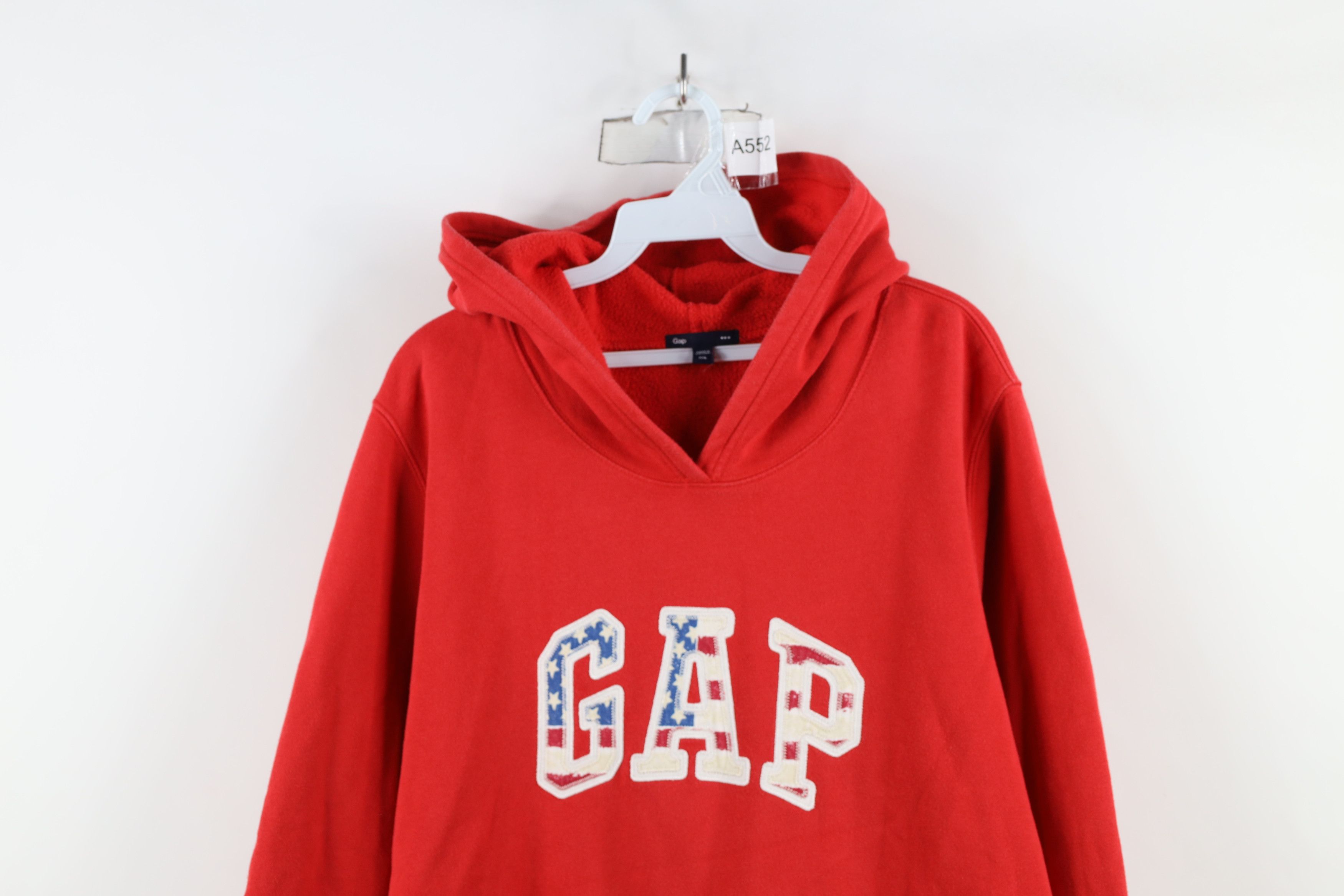 Gap × Vintage Vintage Y2K Gap Block Letter USA Flag Hoodie Sweatshirt Red Size XXL / US 16-18 / IT 52-54 - 2 Thumbnail