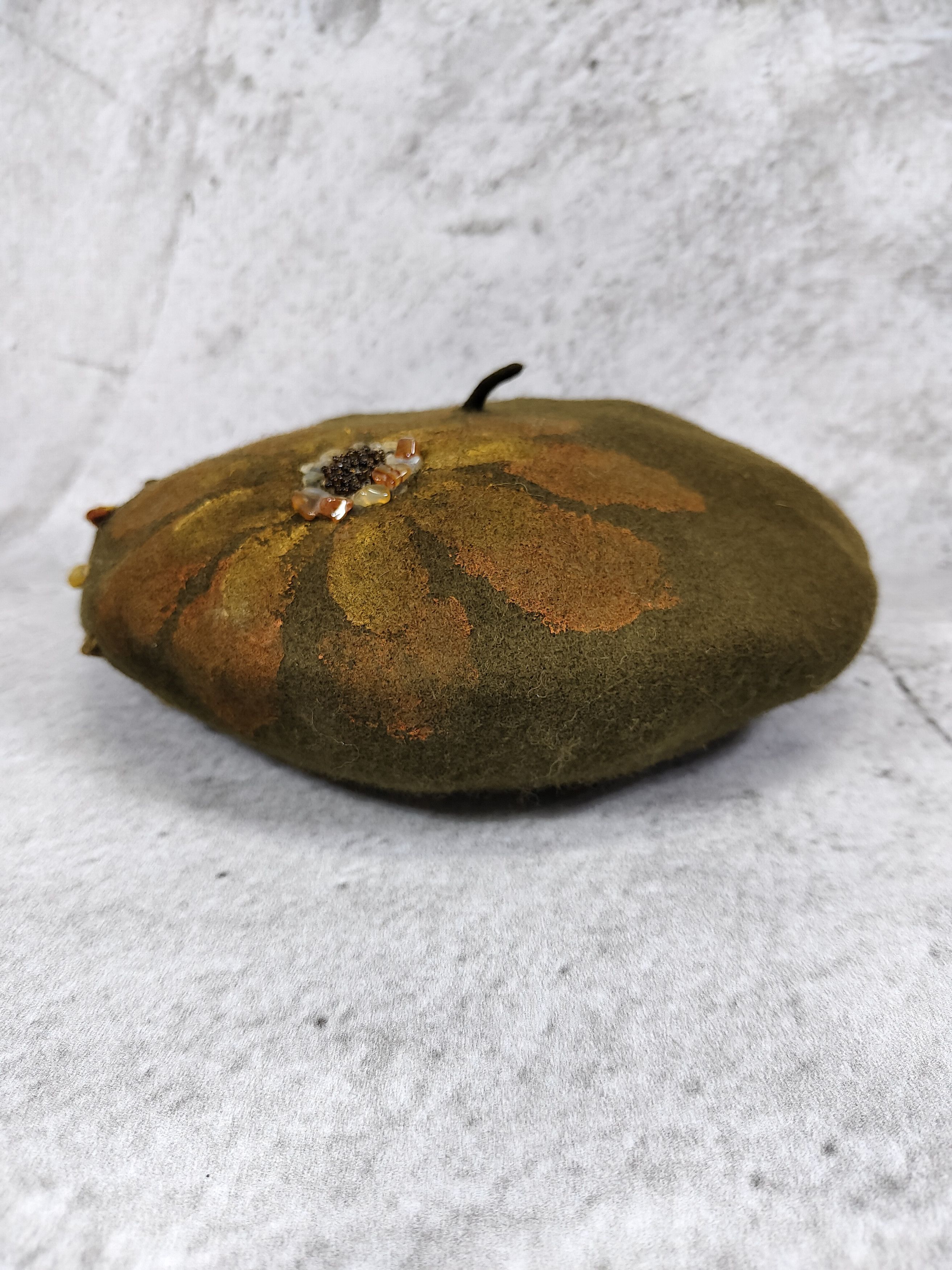 Vintage 90s COMPLIT🇮🇹 Hand Painted Floral Beaded Artisan Beret Hat Size ONE SIZE - 4 Thumbnail