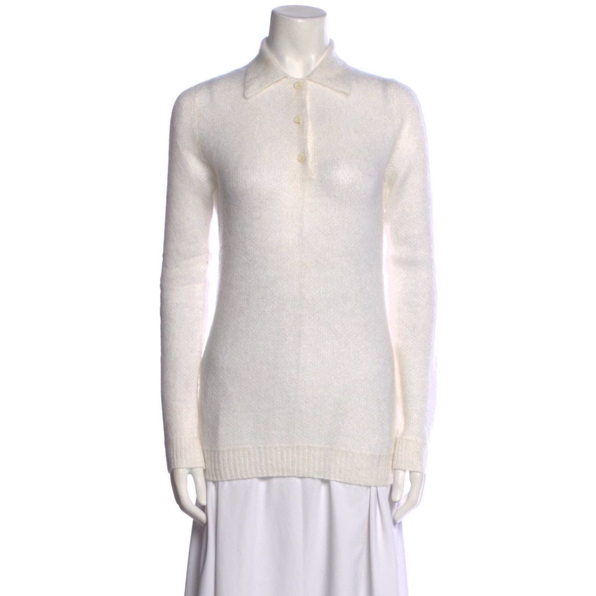 Prada Prada Mohair Knit Polo Shirt in Ivory Size M / US 6-8 / IT 42-44 - 1 Thumbnail