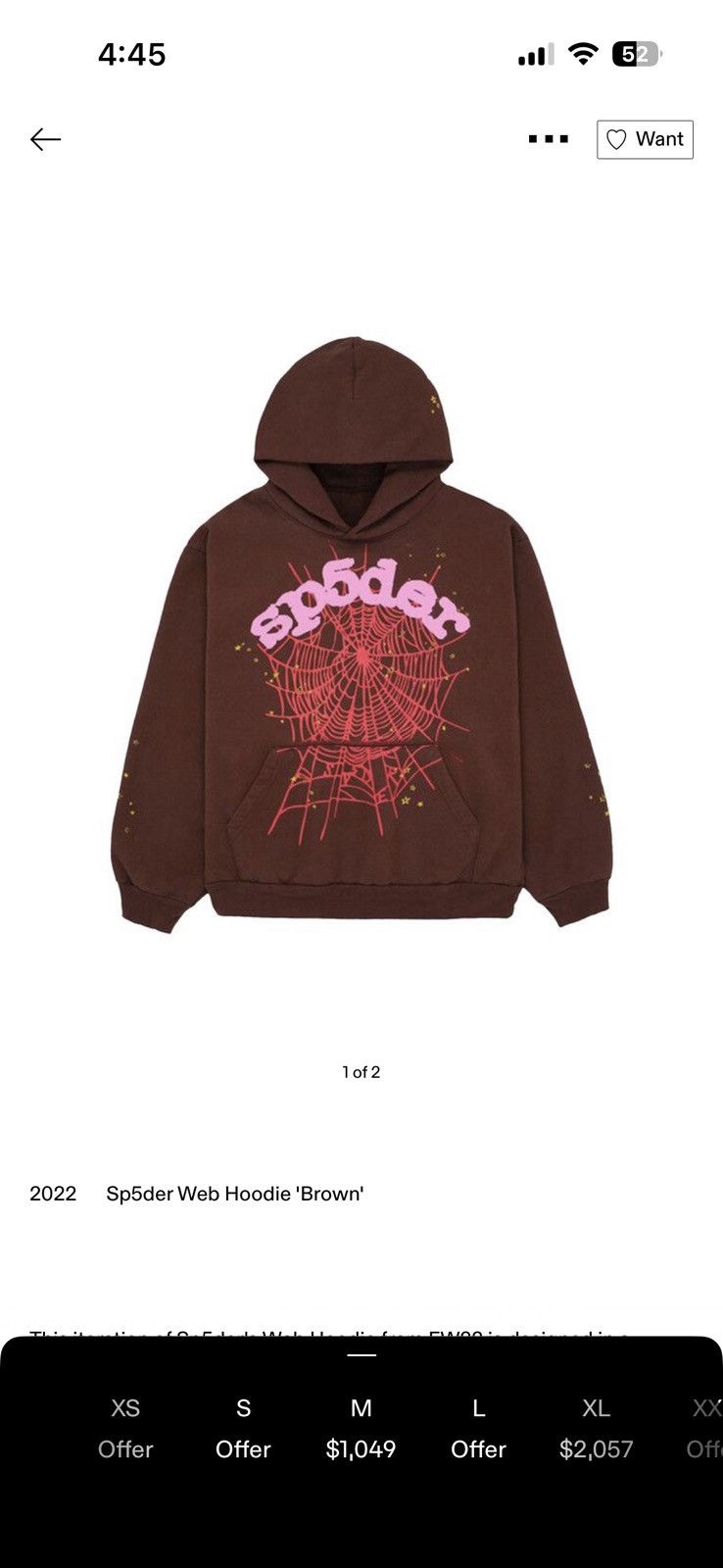 Sp5der Sp5der Web Hoodie ‘Brown’ Size US M / EU 48-50 / 2 - 7 Thumbnail