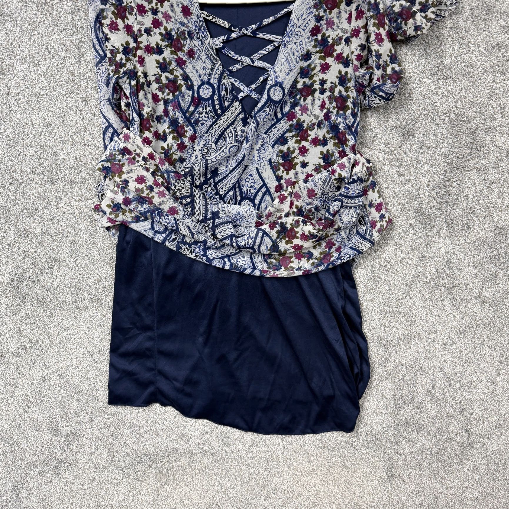 Vintage Speechless Mini Dress XS Blue Floral Chiffon Bell Sleeve Shift Boho Party Disco Size XS / US 0-2 / IT 36-38 - 7 Thumbnail