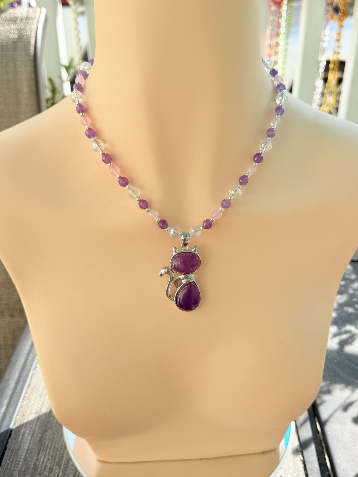 Other Amethyst Cat Pendant Beaded Hamdmade Necklace Size ONE SIZE - 4 Thumbnail
