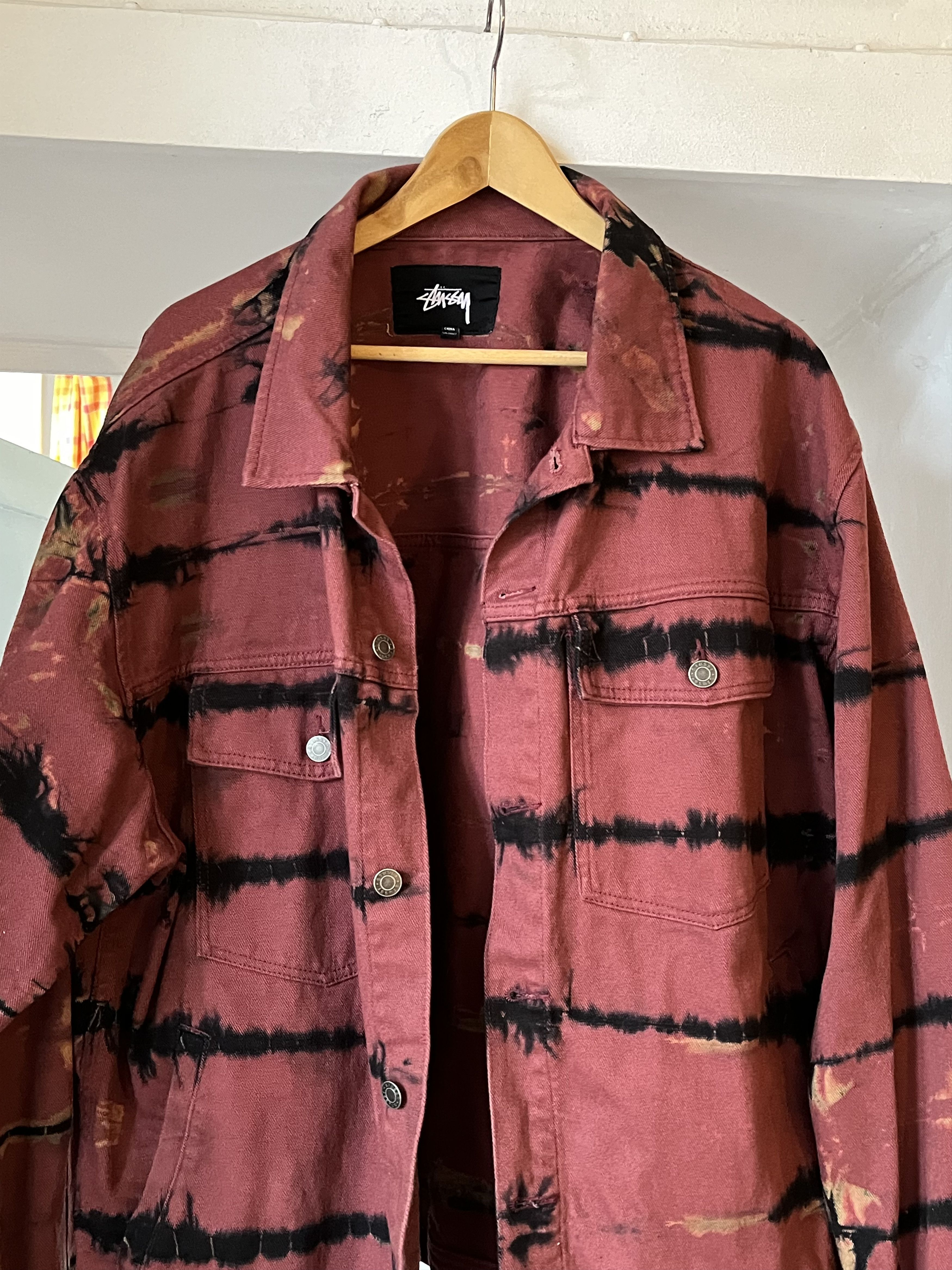 Image of Stussy Stüssy Tie Dye Jacket in Black Red, Men's (Size 2XL)