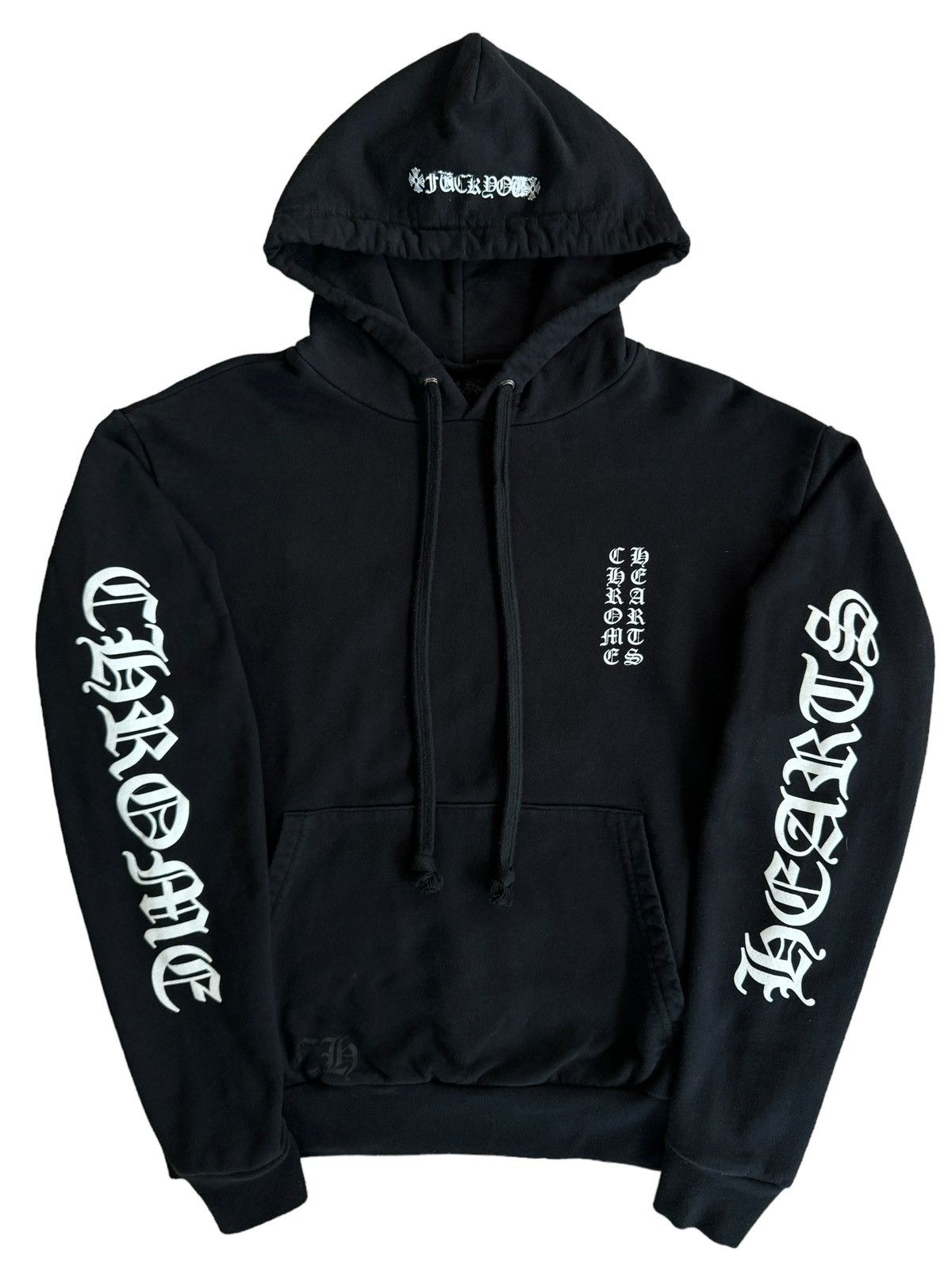 image of Chrome Hearts Vertical Logo Fuck You Hoodie in Black, Men's (Size XS)