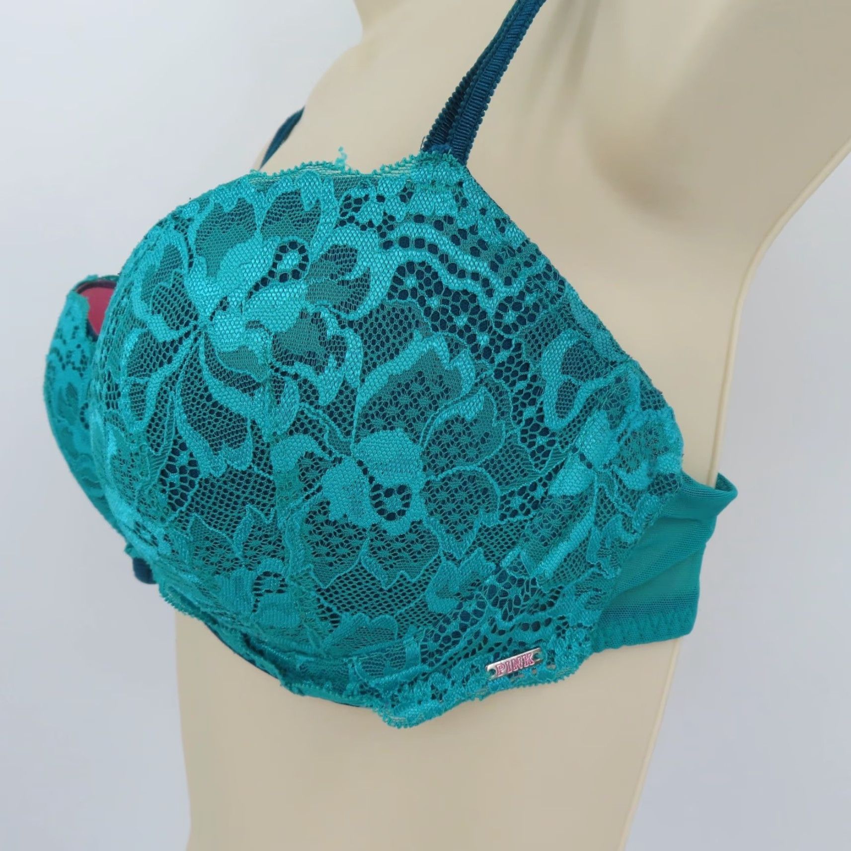 Vintage PINK Victoria's Secret 34D Date Push Up Floral Flower Lace Padded Underwire Bra Size ONE SIZE - 4 Thumbnail