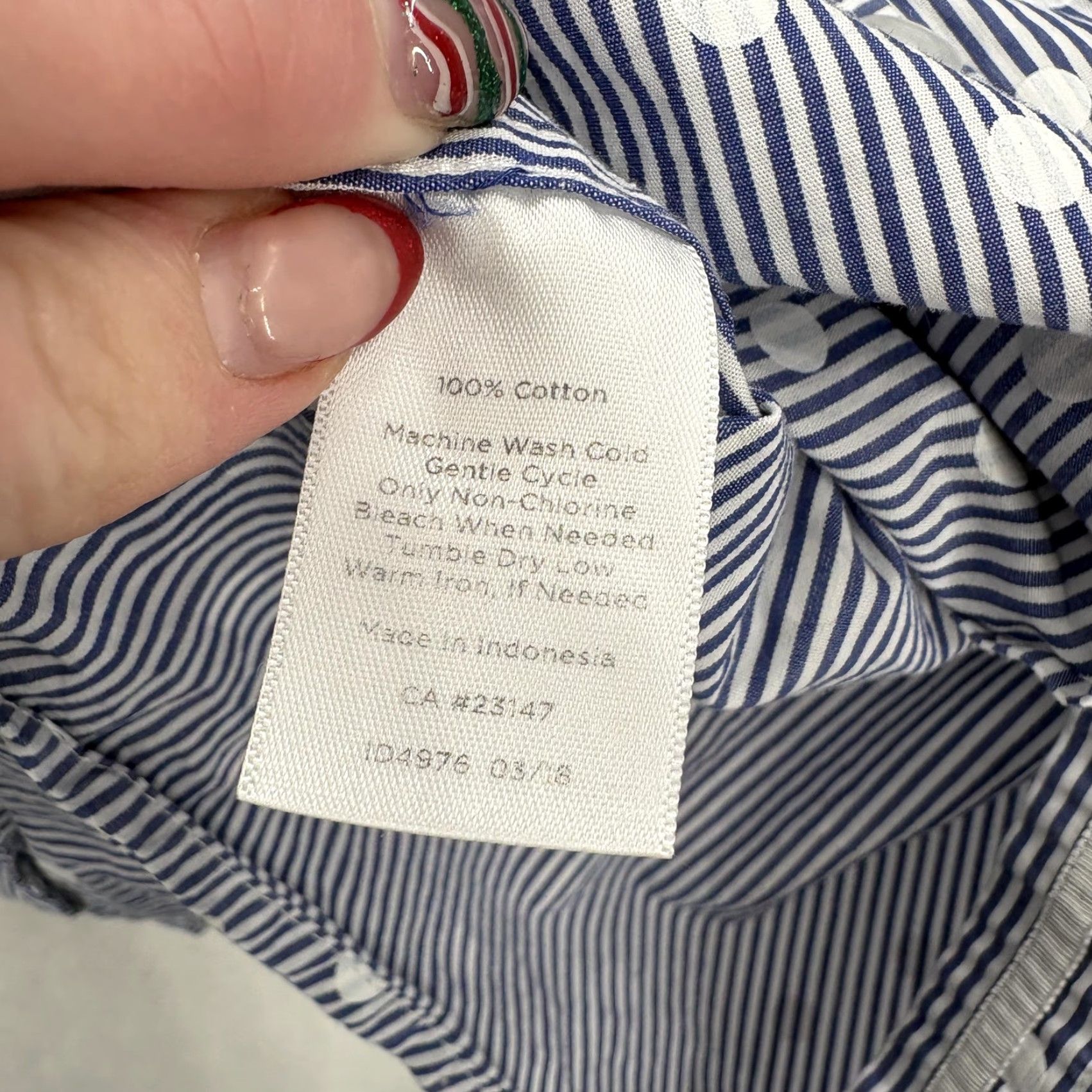 Talbots Talbots Shirt Womens 2X Blue Polka Dot Stripe Button Front Cotton Top Blouse Size XXL / US 16-18 / IT 52-54 - 5 Thumbnail
