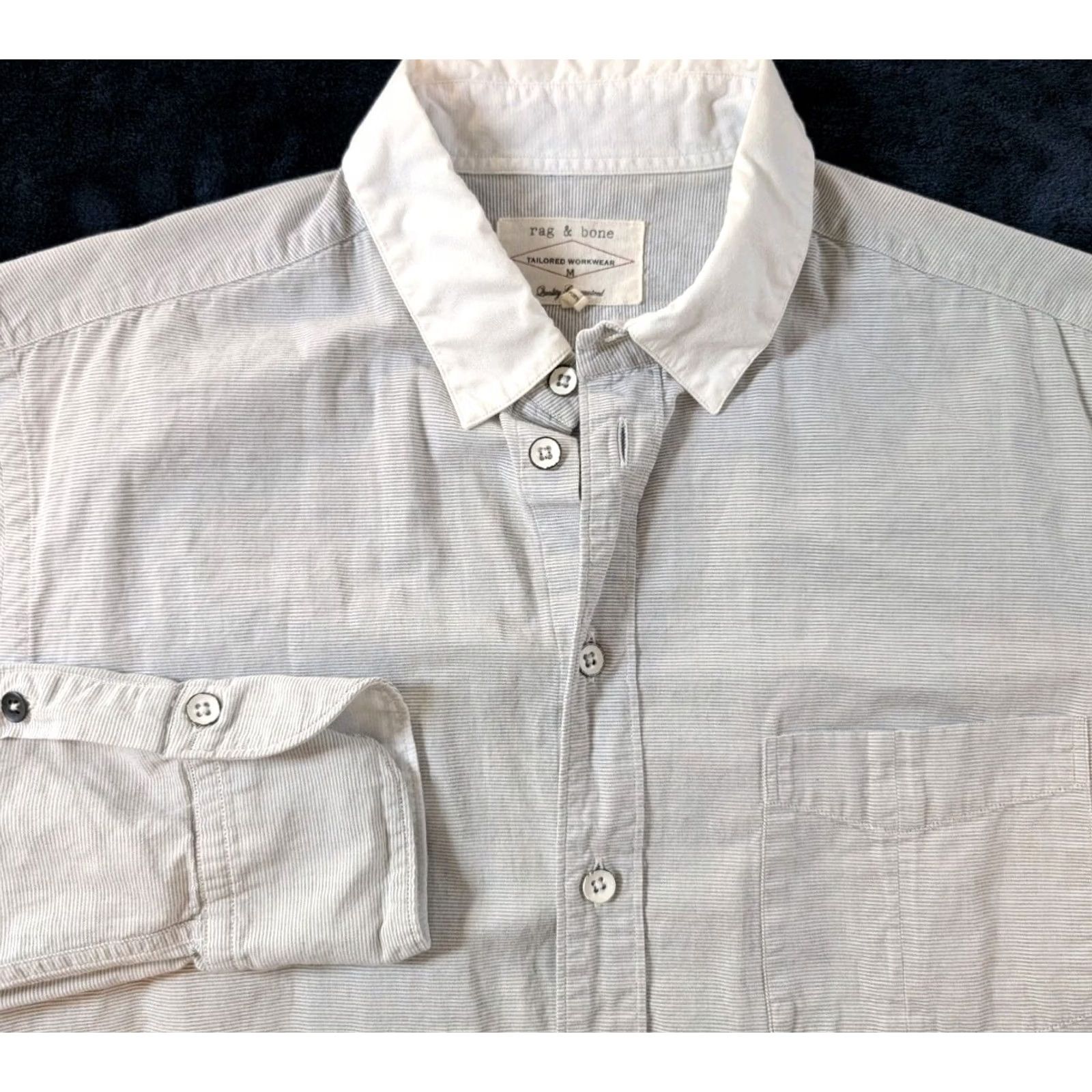 Rag & Bone rag & bone Striped Shirt Adult Medium Gray Button-Up Long Sleeve Collared Slim Classic USA Size ONE SIZE - 2 Thumbnail