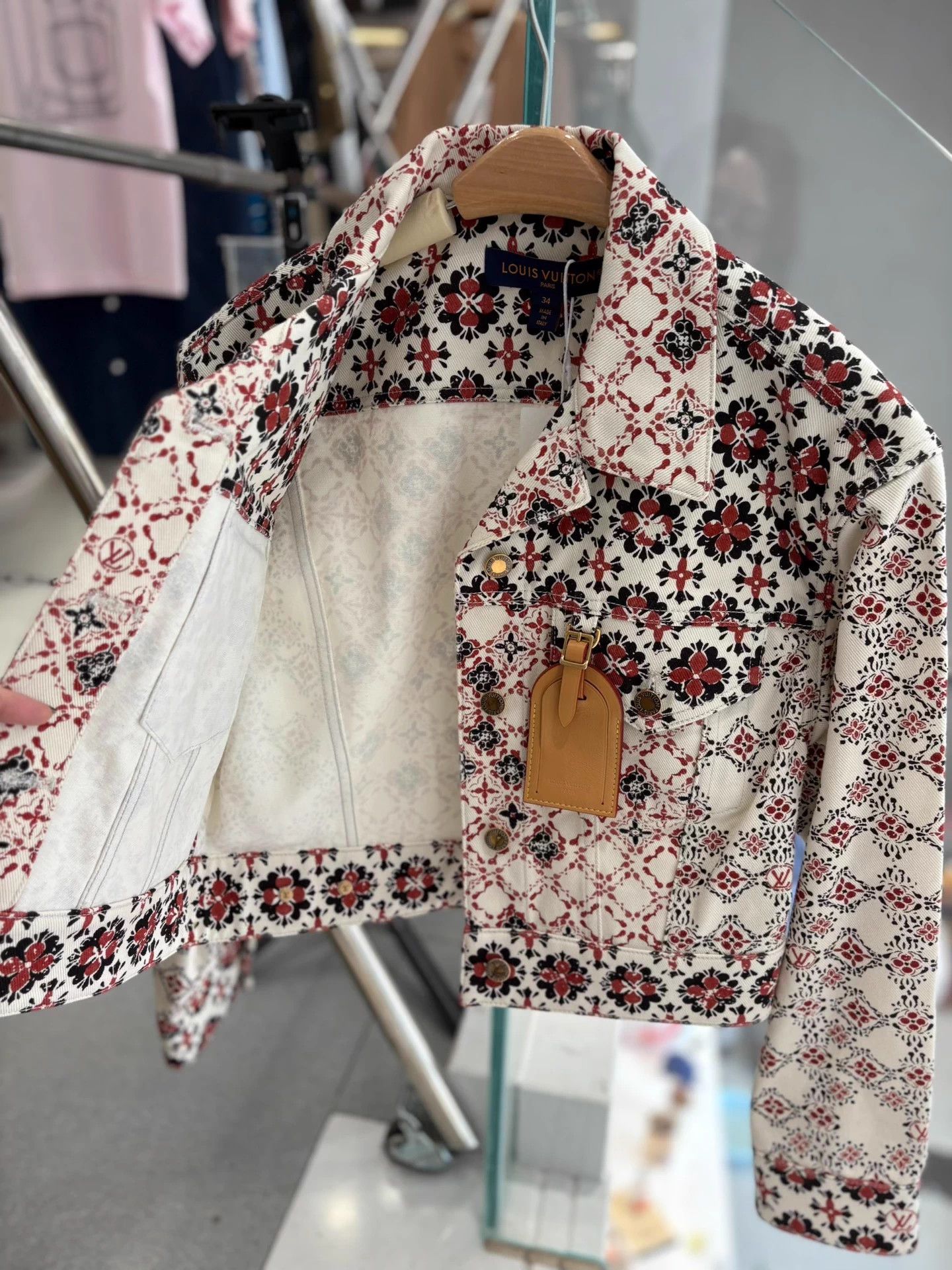 Louis Vuitton LV Red & White Colorblock Logo Short Denim Jacket 34 Size XS / US 0-2 / IT 36-38 - 3 Thumbnail