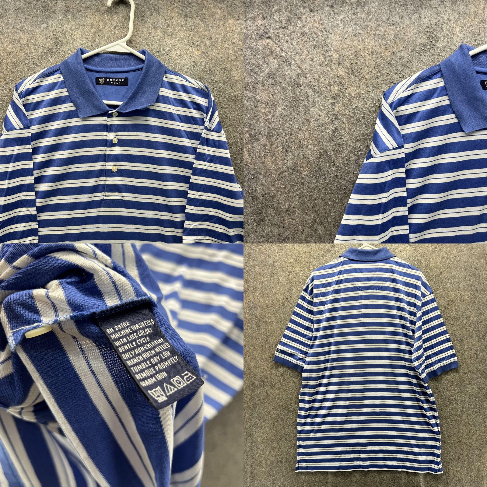 Vintage Oxford Golf Polo Shirt Mens L Blue Stripe Ironhorse Logo 100% Cotton Golf Casual Polo Shirt Size US L / EU 52-54 / 3 - 8 Thumbnail