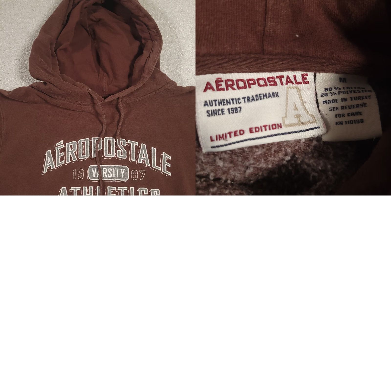 Aeropostale VINTAGE Aeropostale Athletics Hoodie Mens Medium Brown 90s Skater Pullover Hooded Pockets Long Sleeve Drawstring Regular Cotton Size US M / EU 48-50 / 2 - 8 Thumbnail